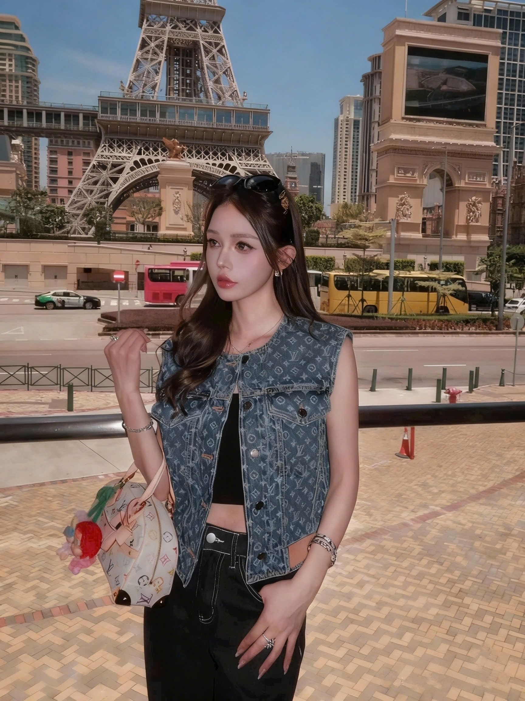 Áo nữ Louis Vuitton Sleeveless Monogram Denim Jacket Blue 3