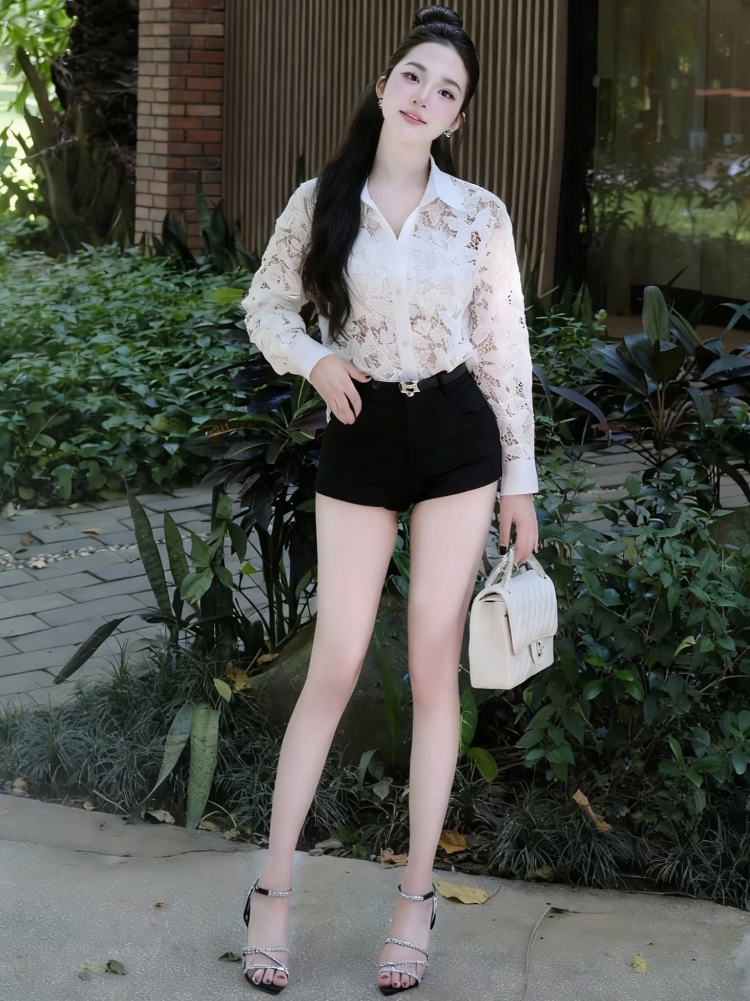 Áo sơ mi ren trắng đen Dior 8