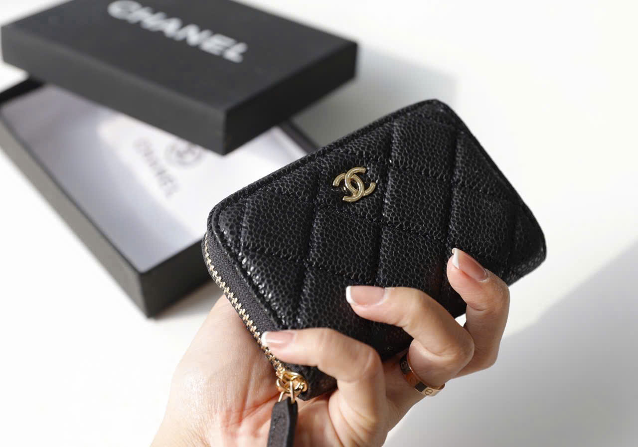 Ví nữ mini Chanel Black Caviar Zip Coin Purse 5