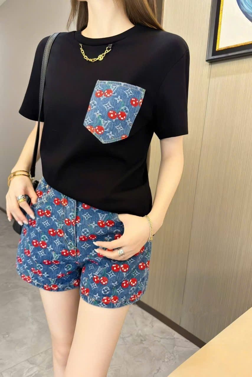 Combo full bộ áo thun quần short và quần dài LV họa tiết cherry 8