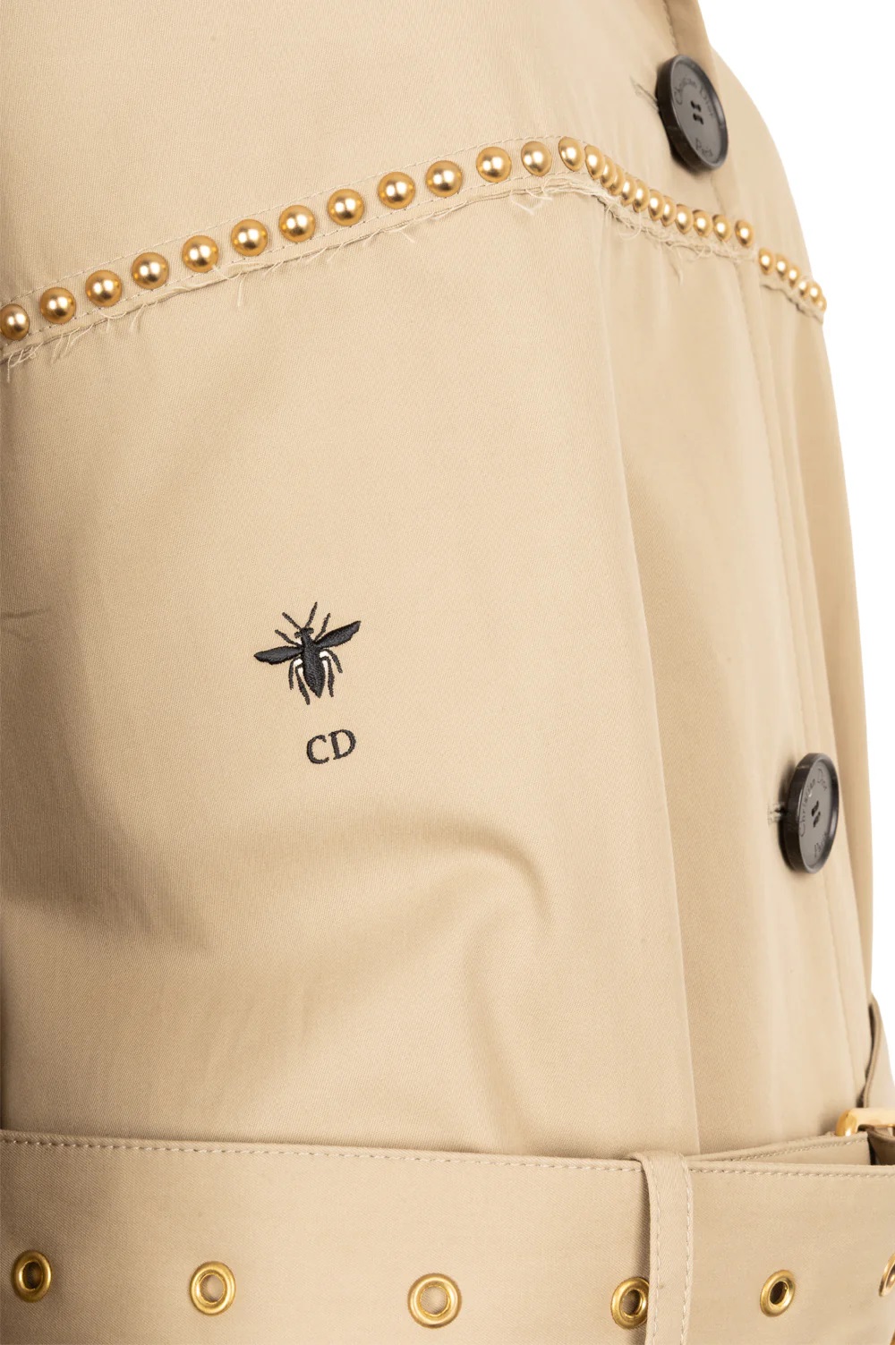 Áo khoác nữ thời trang Dior Embroidered Trench Coat Beige Cotton Gabardine and Gold-Finish Studs 7