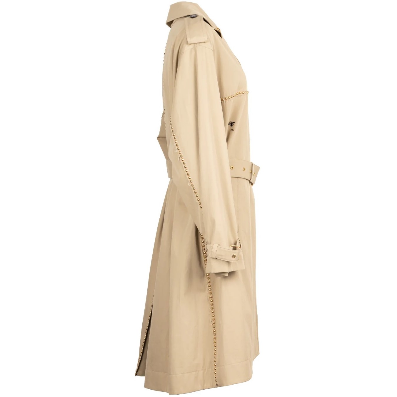 Áo khoác nữ thời trang Dior Embroidered Trench Coat Beige Cotton Gabardine and Gold-Finish Studs 10