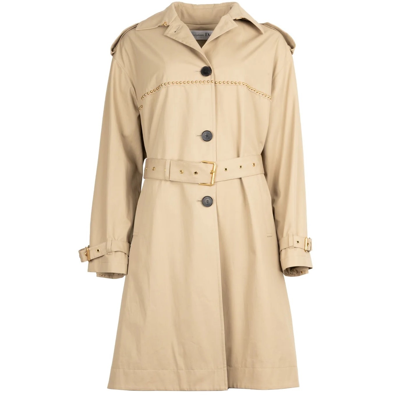 Áo khoác nữ thời trang Dior Embroidered Trench Coat Beige Cotton Gabardine and Gold-Finish Studs 1