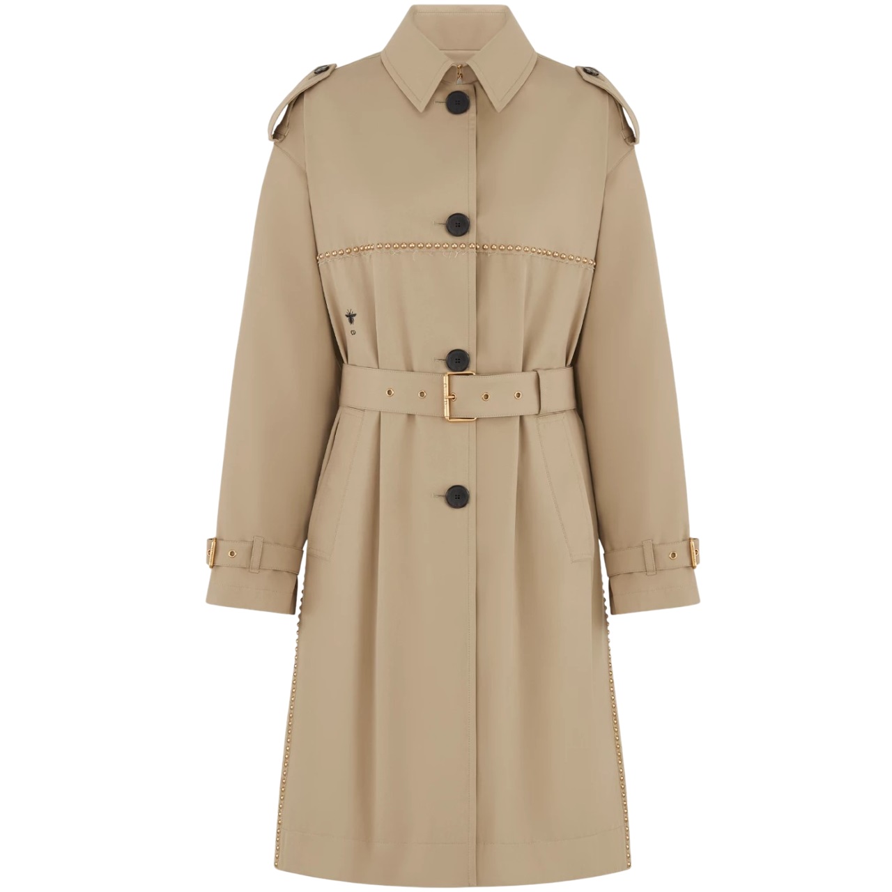Áo khoác nữ thời trang Dior Embroidered Trench Coat Beige Cotton Gabardine and Gold-Finish Studs 5