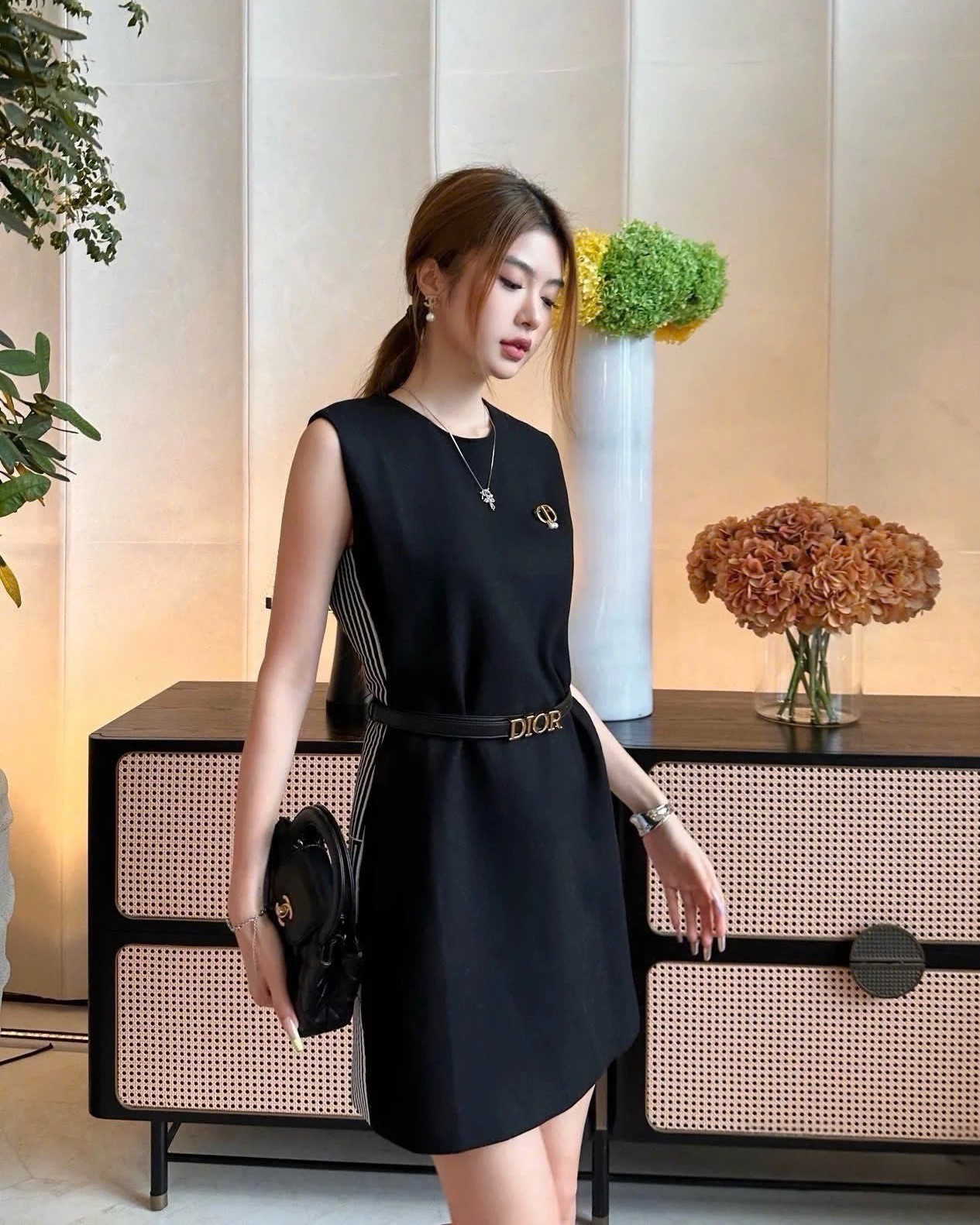 Áo đầm sát nách thời trang nữ Dior đen xám 6
