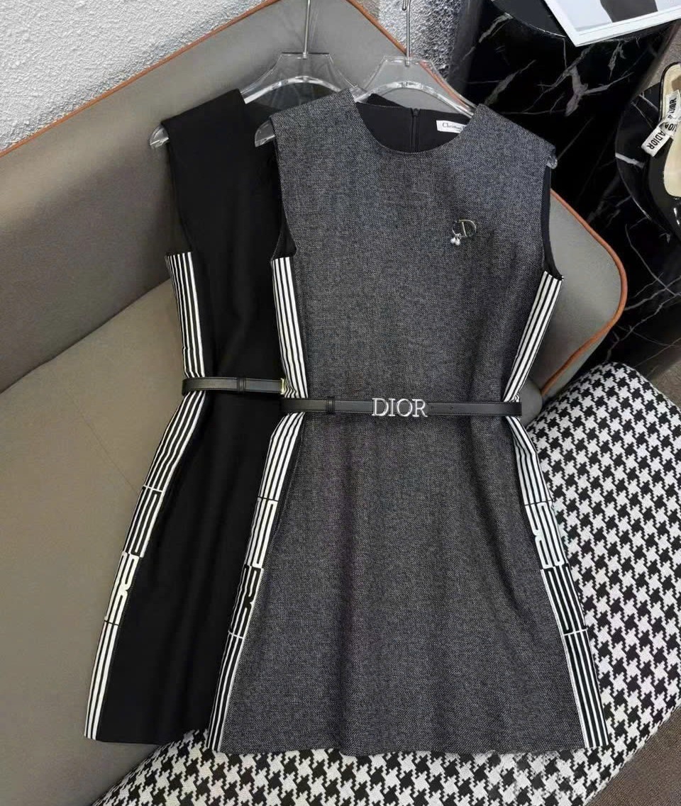 Áo đầm sát nách thời trang nữ Dior đen xám 7
