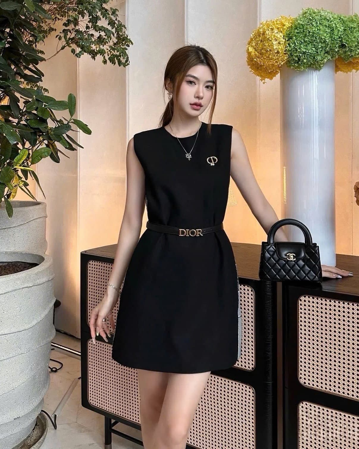 Áo đầm sát nách thời trang nữ Dior đen xám 17