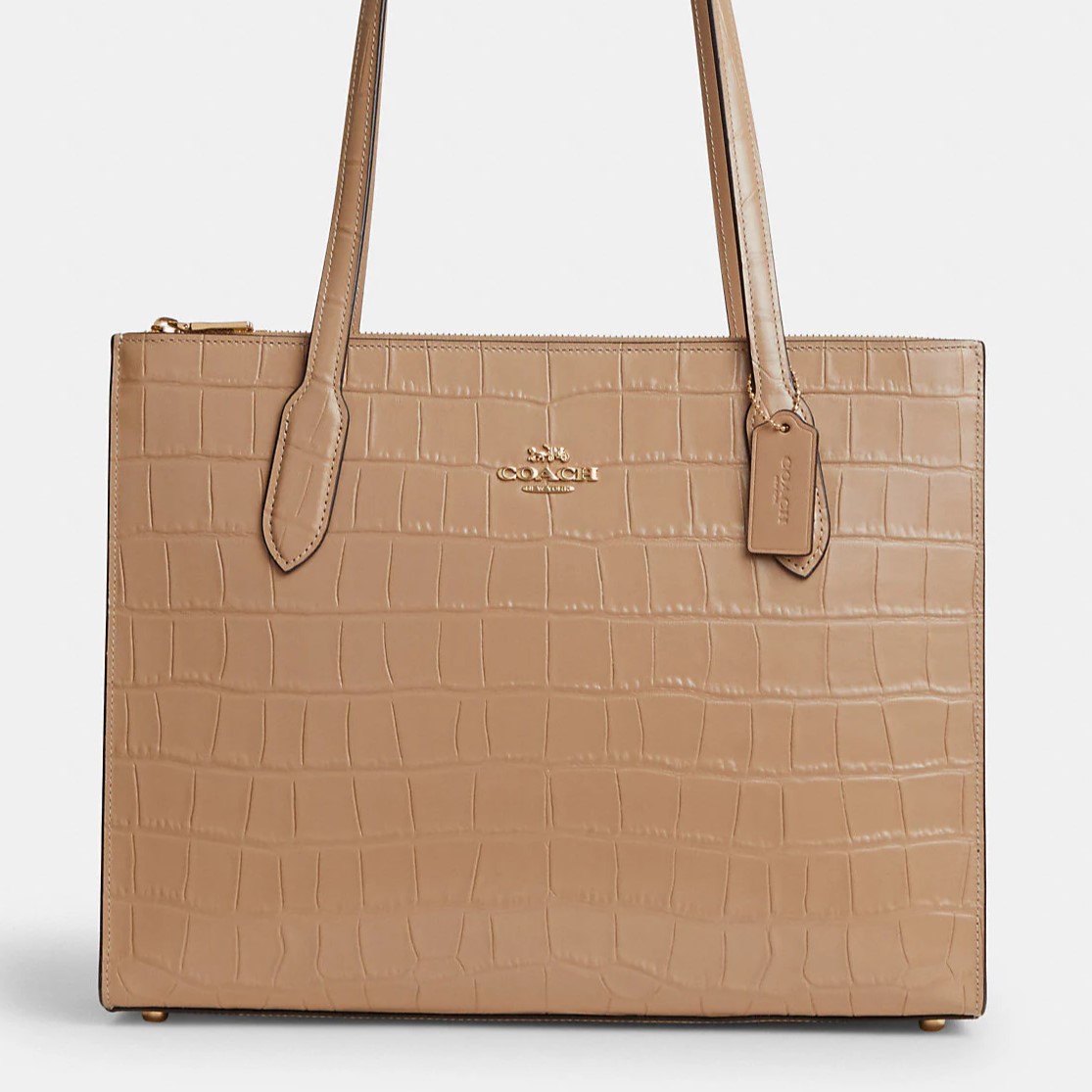 TÚI XÁCH DA LÁNG COACH NỮ NINA TOTE CROCODILE-EMBOSSED LEATHER AND SMOOTH LEATHER BAG IN GOLD TAUPE CL654 3