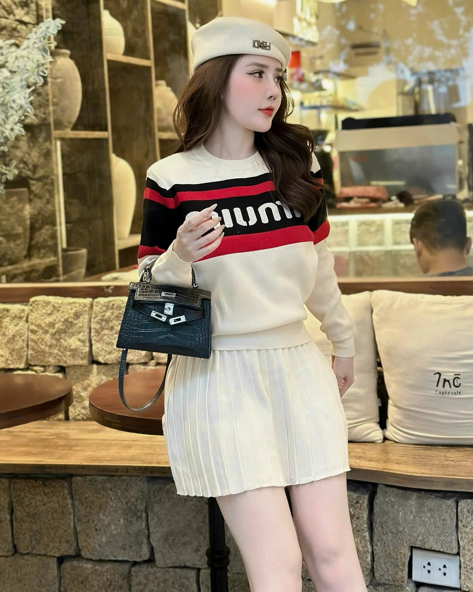 Áo tay dài váy ngắn xòe len thời trang nữ Miu Miu 5