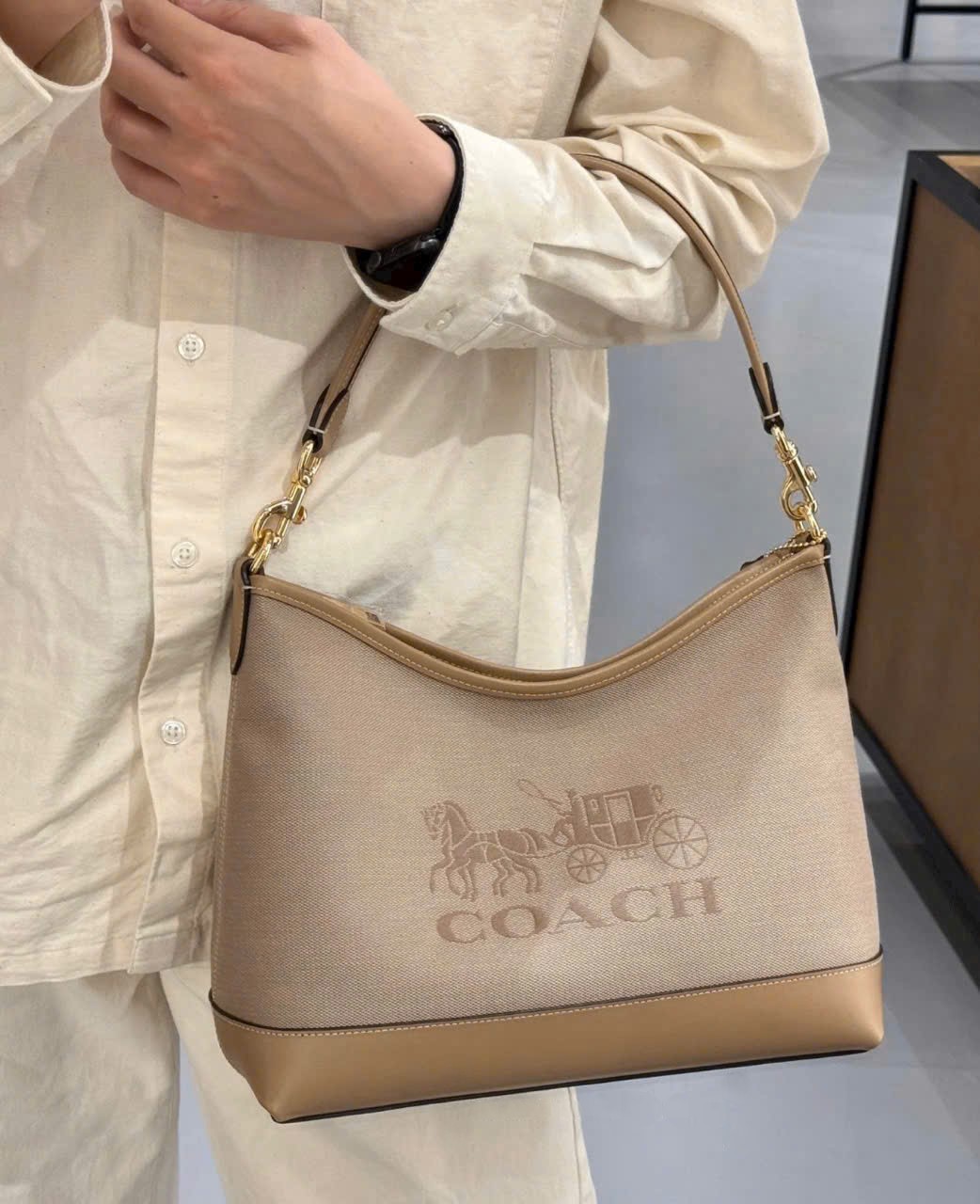 Túi xách Coach nữ Laurel Shoulder Bag With Horse And Carriage Dark Natural Multi CAK91 3