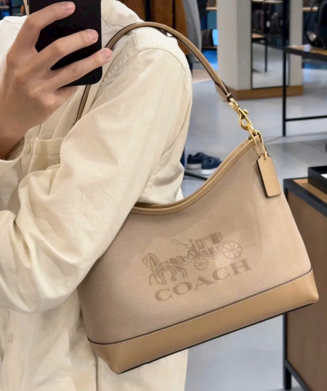 Túi xách Coach nữ Laurel Shoulder Bag With Horse And Carriage Dark Natural Multi CAK91 6
