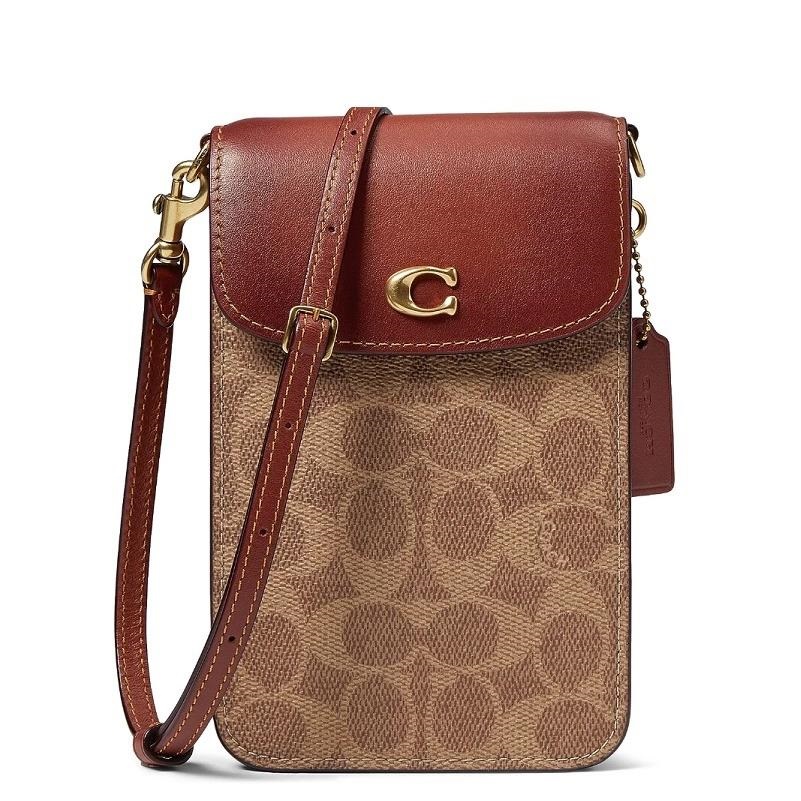 Túi điện thoại nâu nấp đỏ Coach Phone Crossbody In Signature Canvas CJ355 2