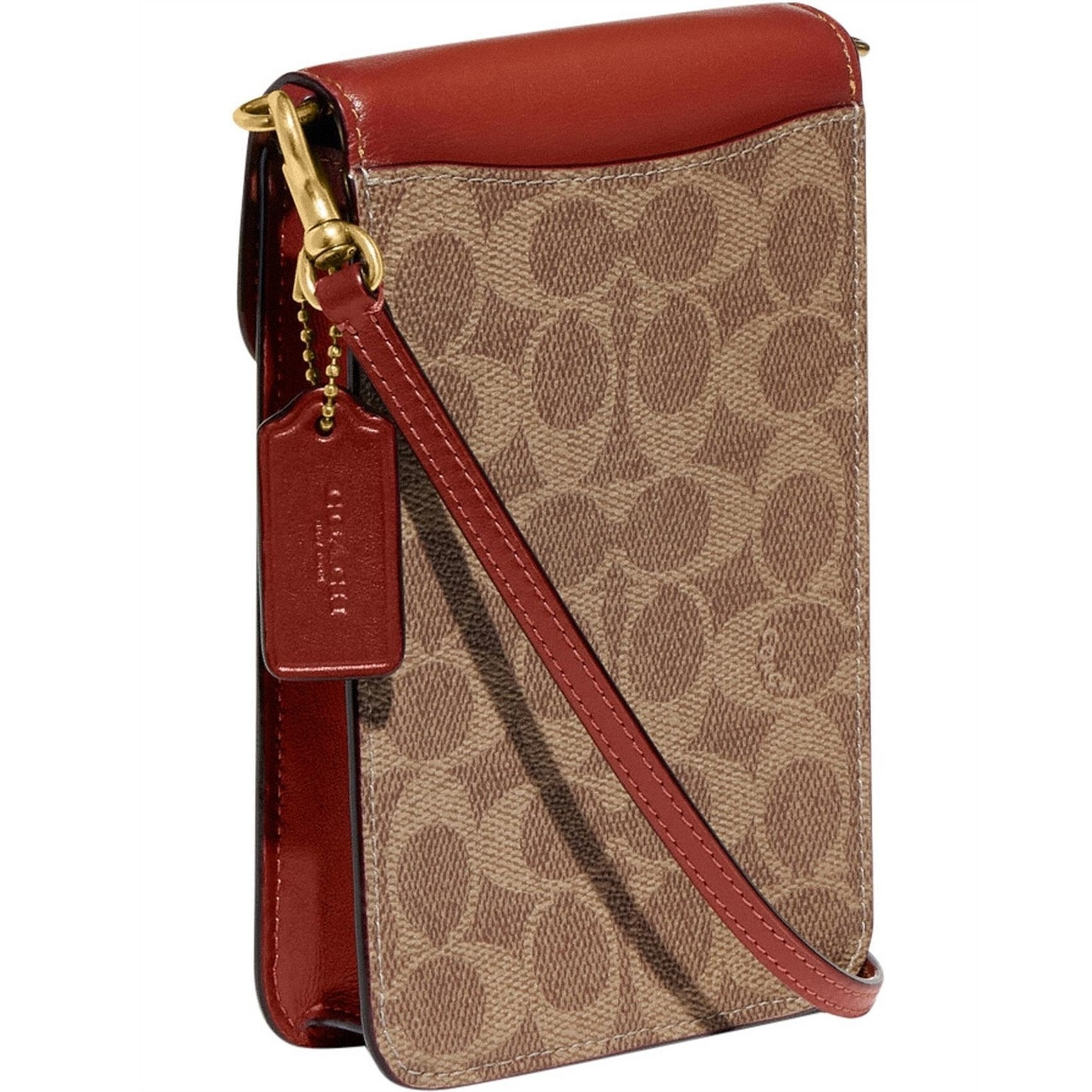 Túi điện thoại nâu nấp đỏ Coach Phone Crossbody In Signature Canvas CJ355 1