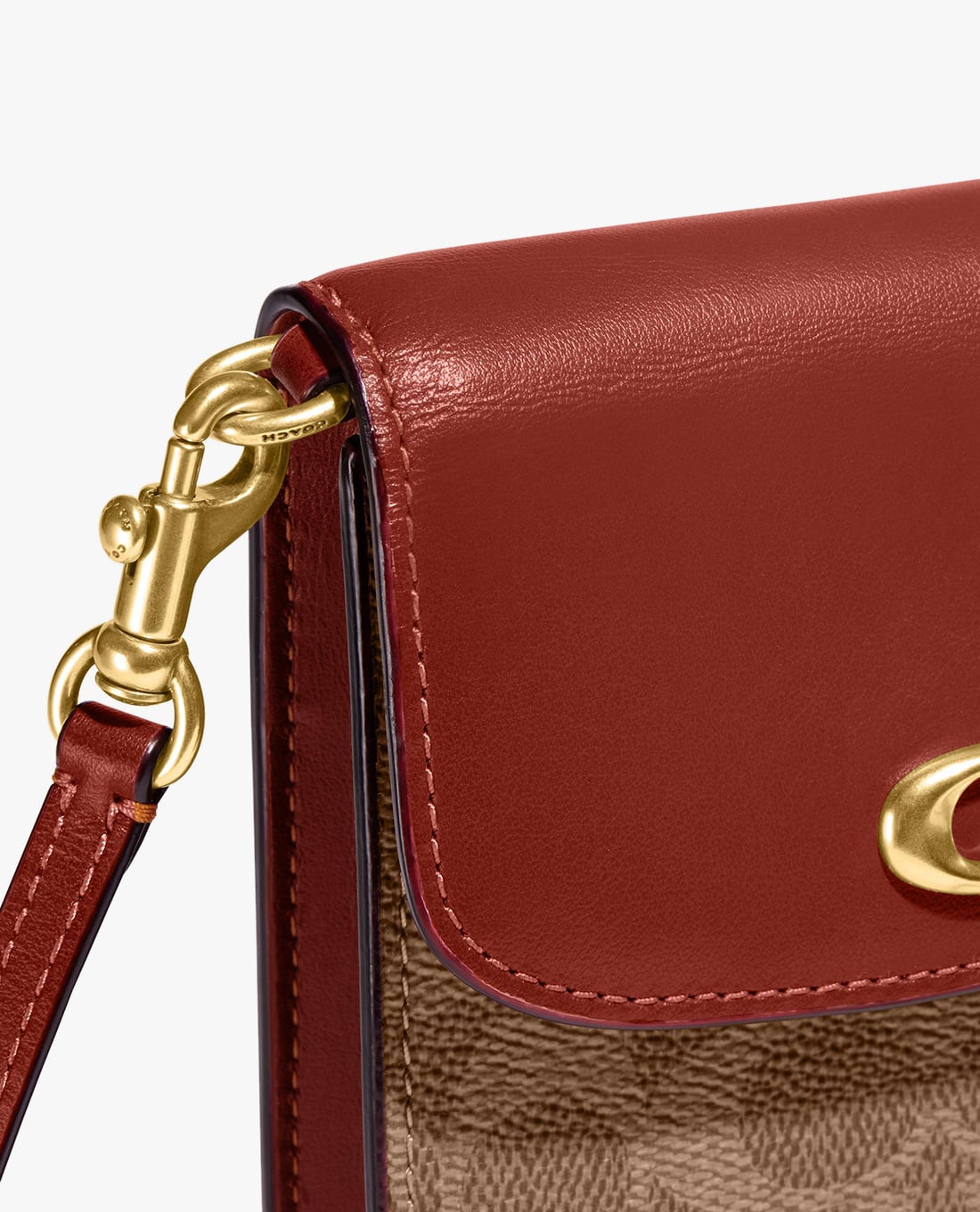 Túi điện thoại nâu nấp đỏ Coach Phone Crossbody In Signature Canvas CJ355 8