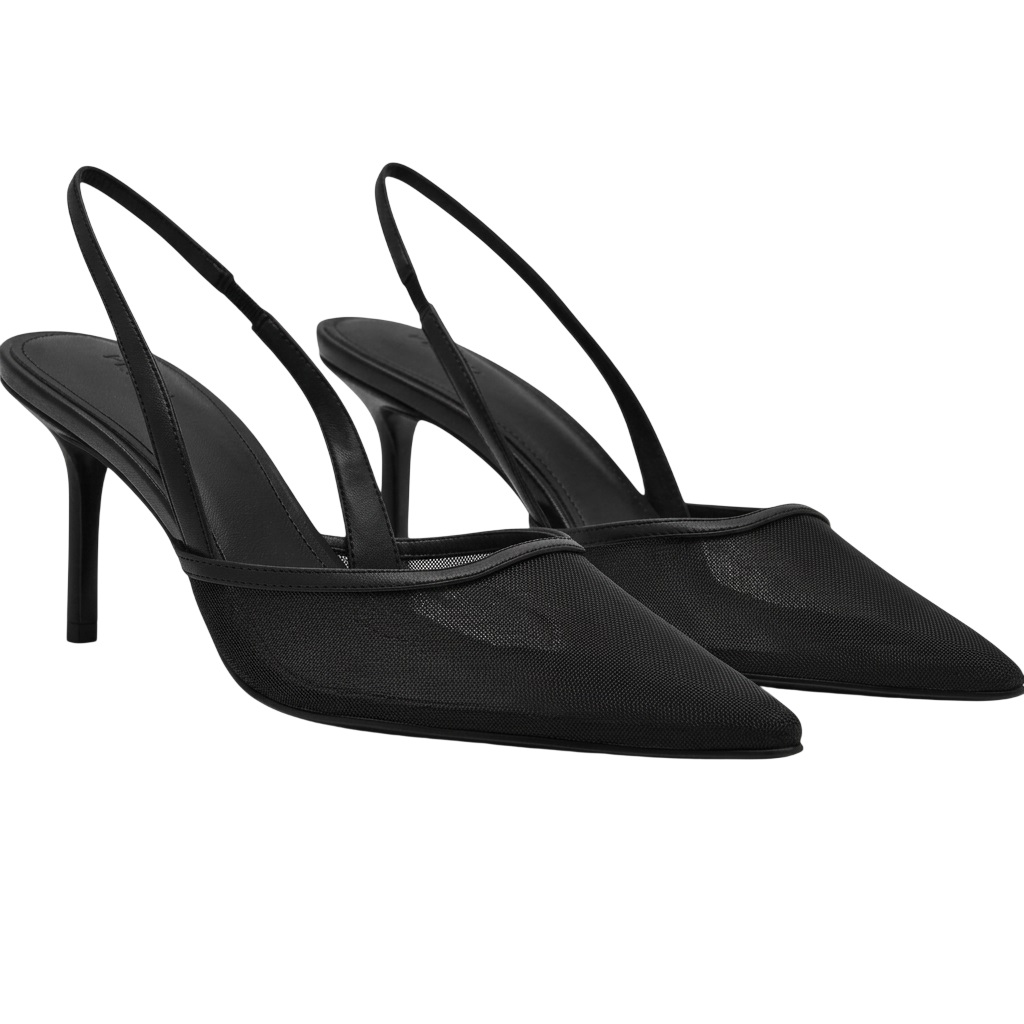 Giày nữ cao gót Pedro Mesh Slingback Heel Pumps Black PW1-25480280 5