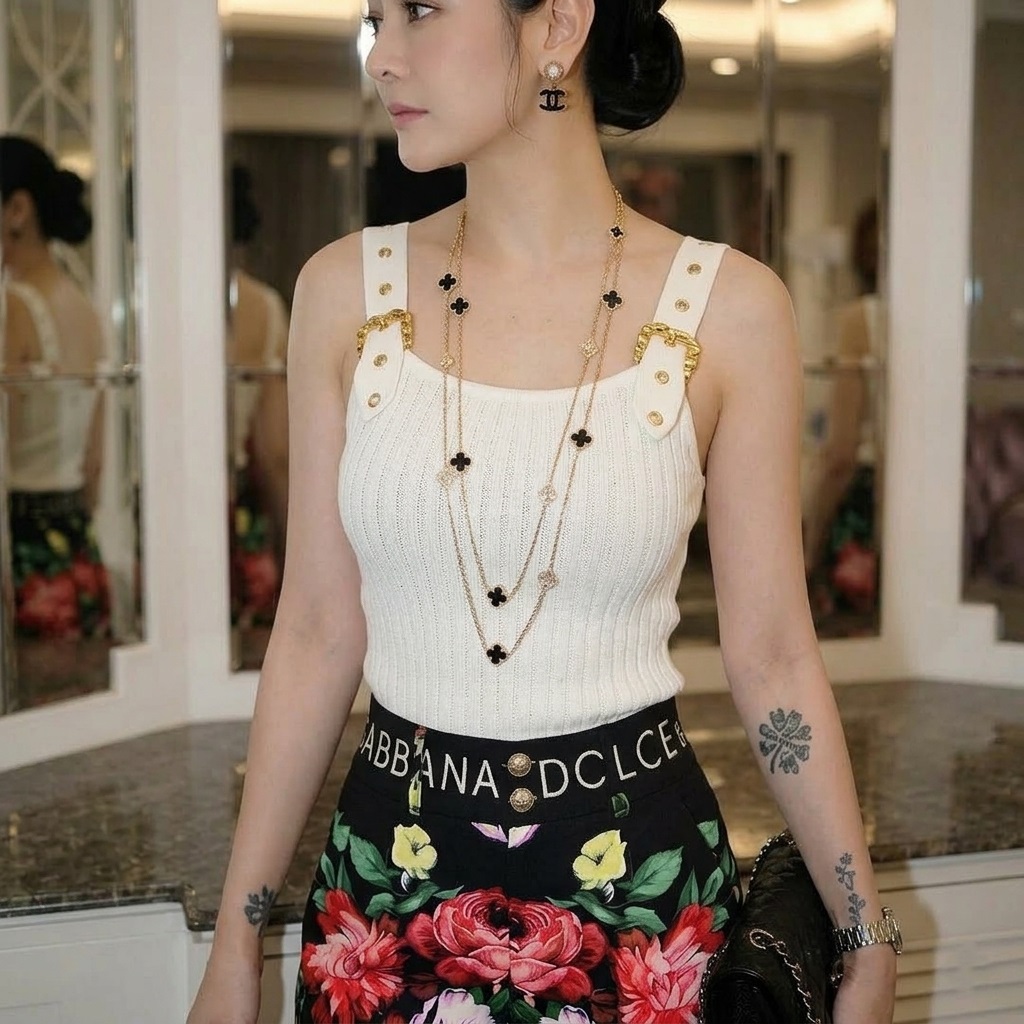 Combo áo thun hai dây Versace với quần short hoa D&G 3