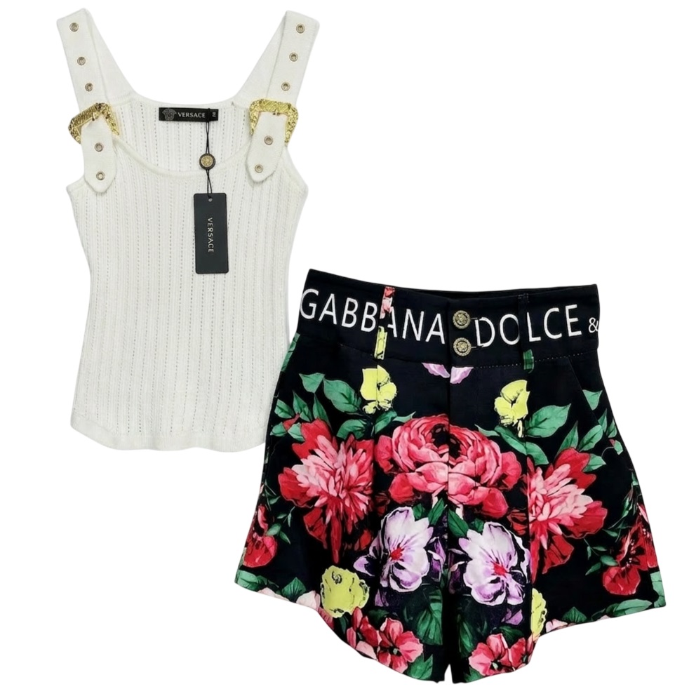 Combo áo thun hai dây Versace với quần short hoa D&G 4