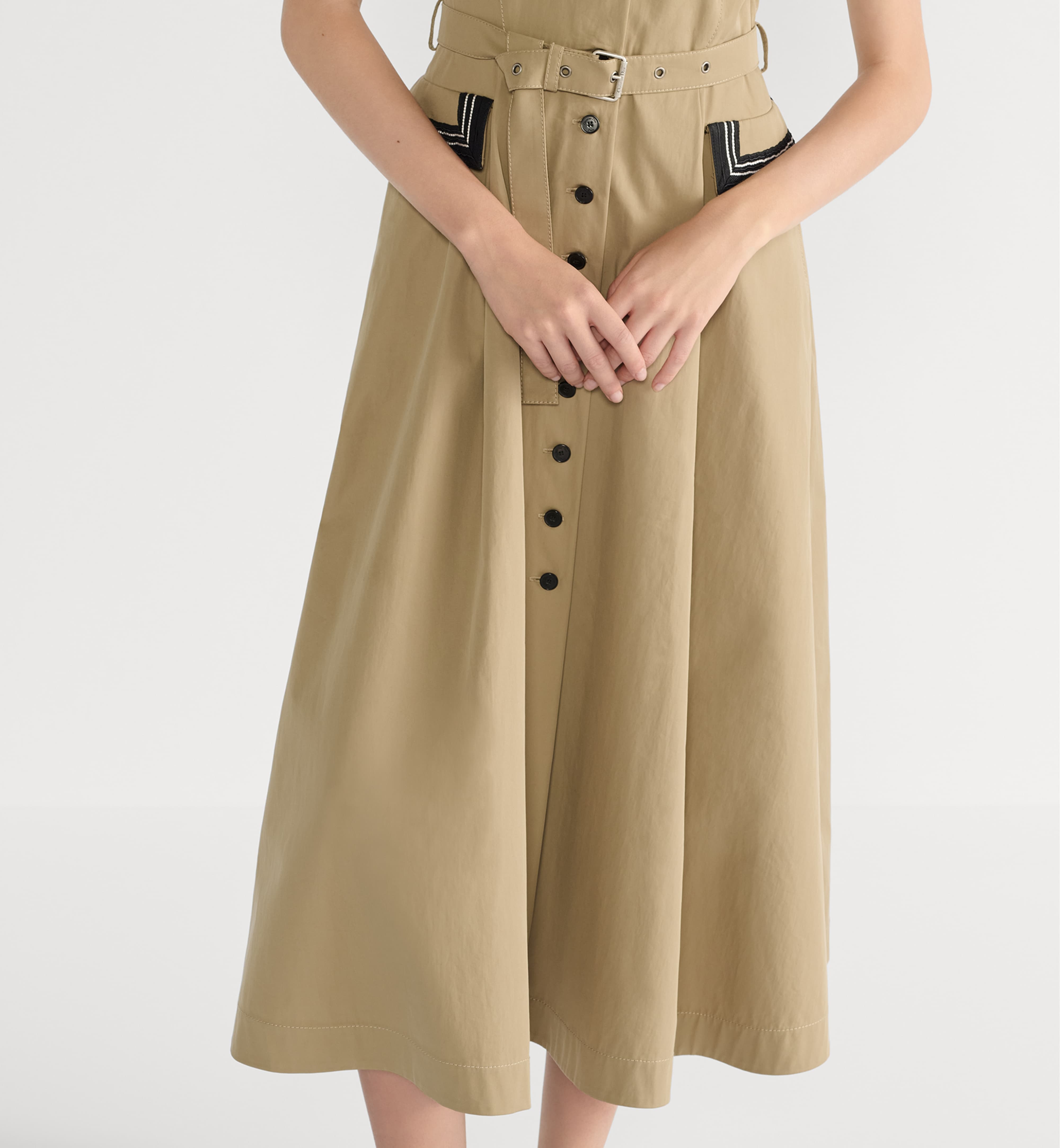Áo đầm Dior Mid-Length Flared Shirtdress Beige Cotton Gabardine 4