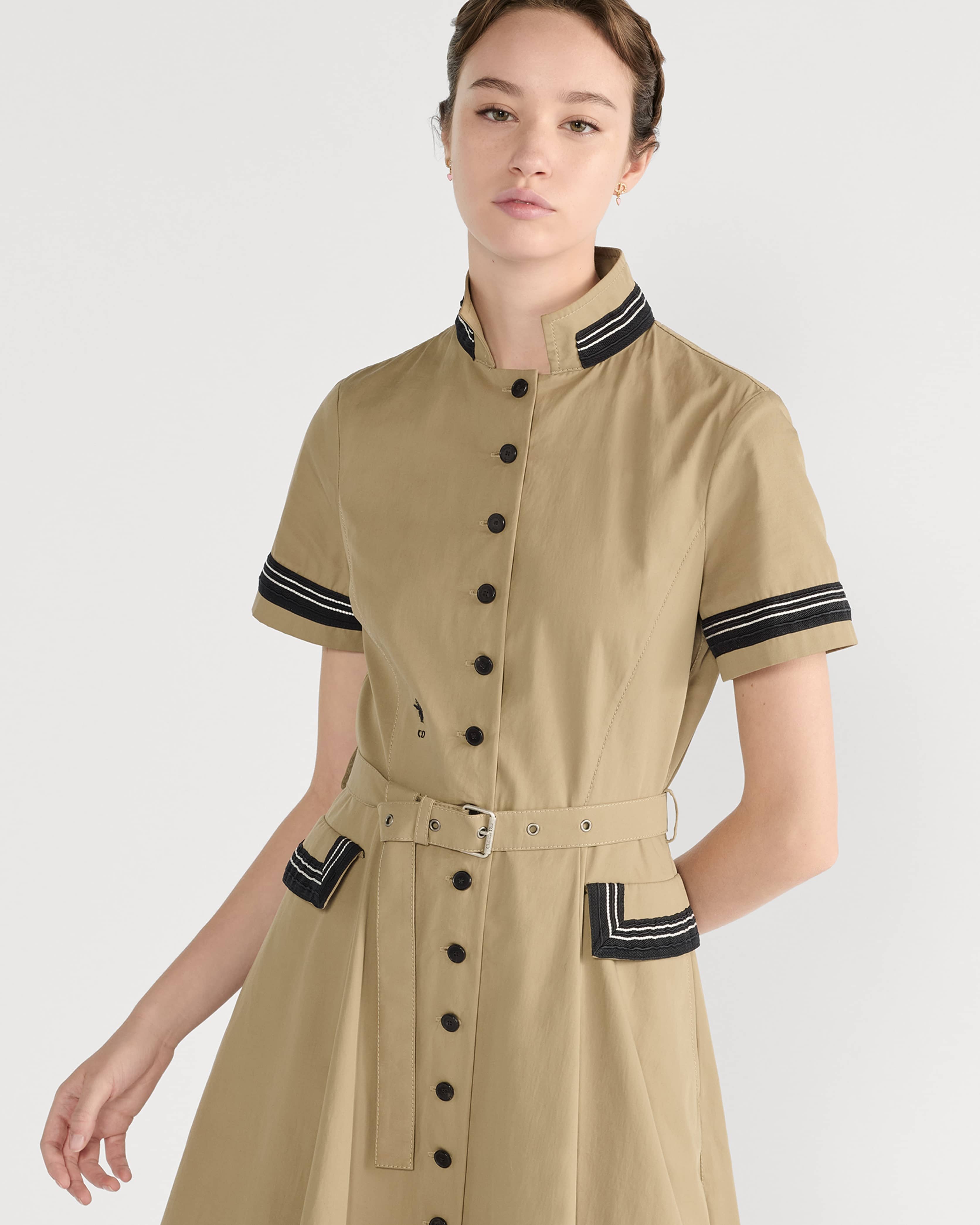 Áo đầm Dior Mid-Length Flared Shirtdress Beige Cotton Gabardine 3