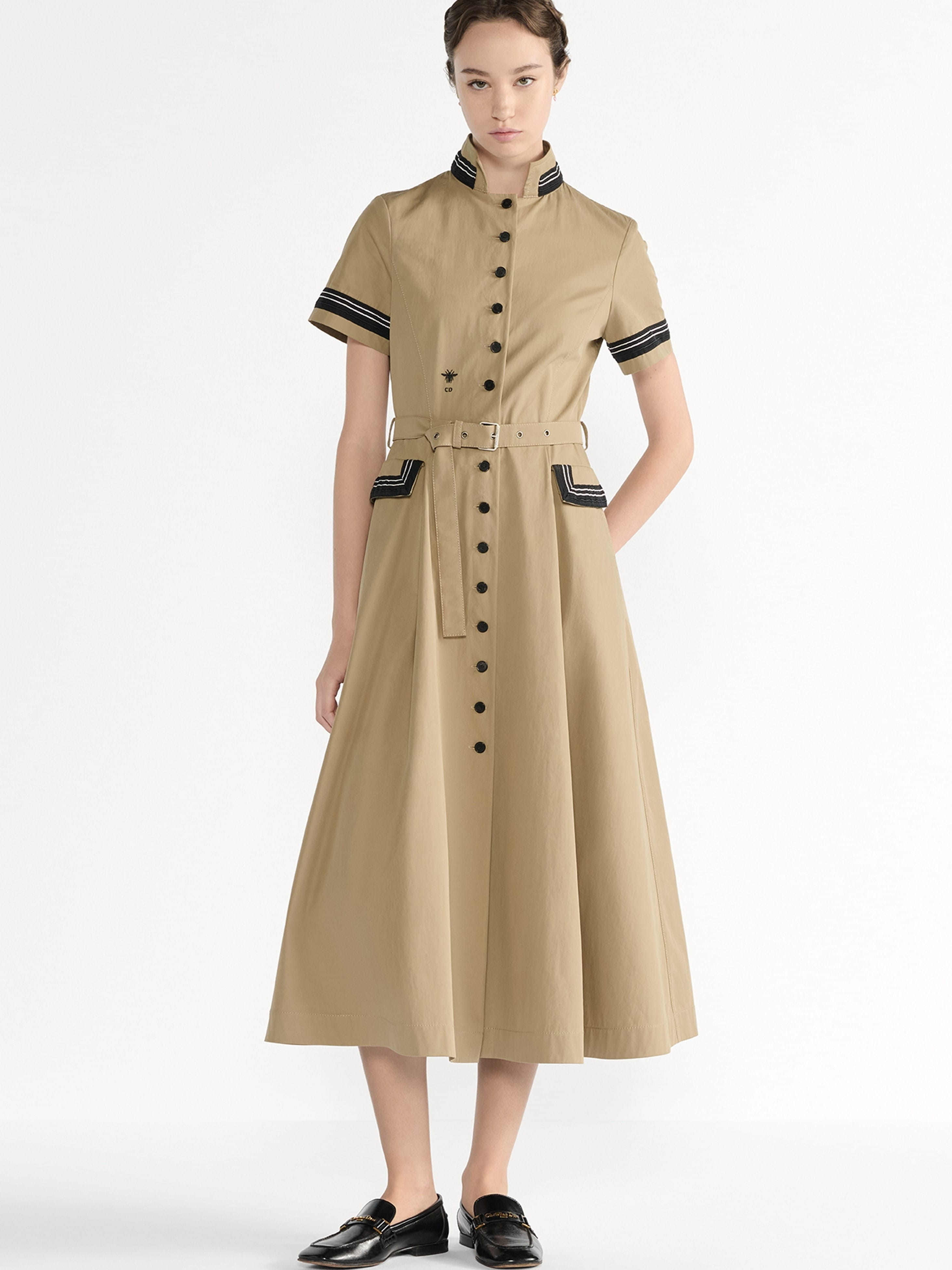 Áo đầm Dior Mid-Length Flared Shirtdress Beige Cotton Gabardine 7