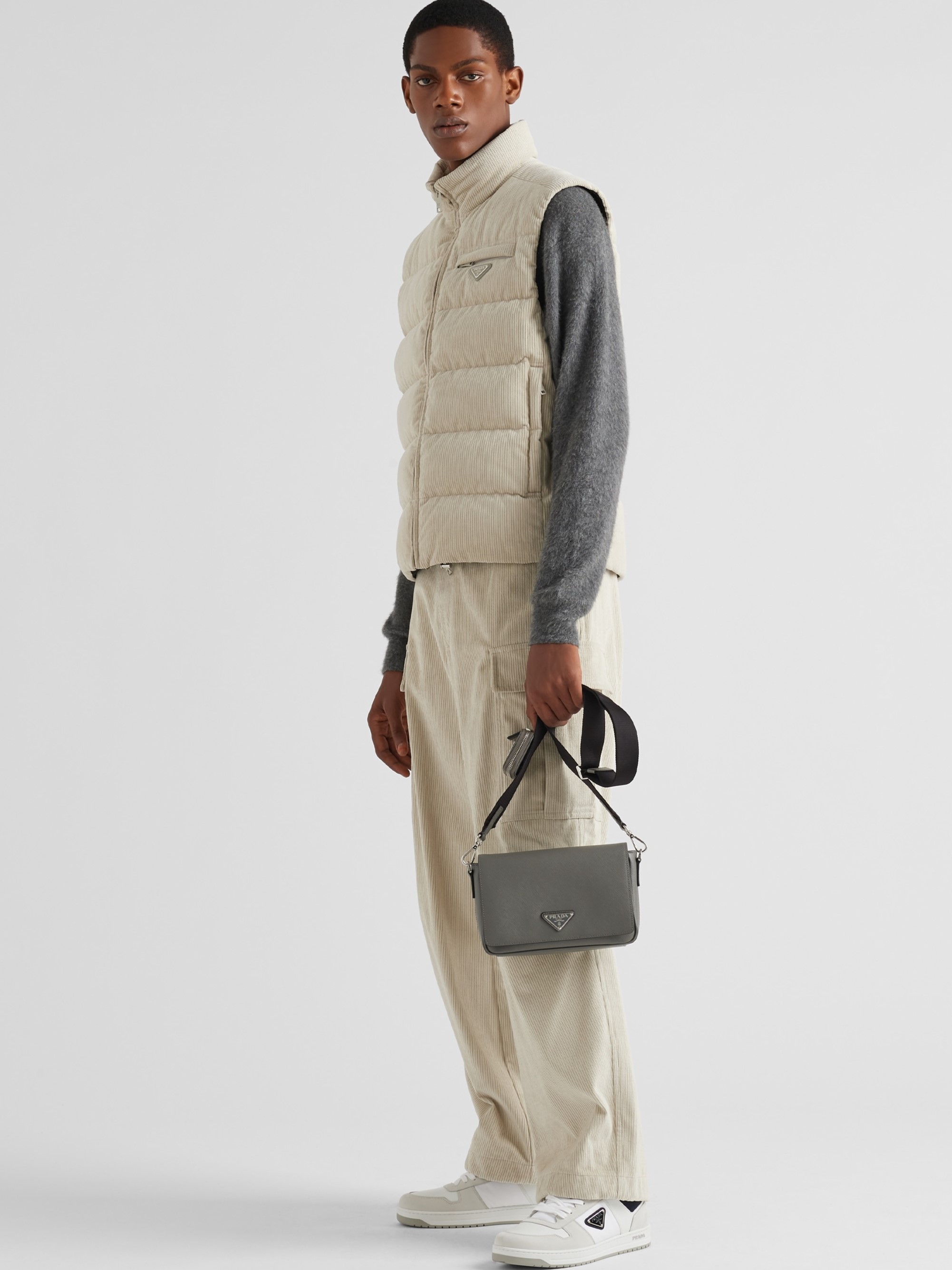 Túi Prada Saffiano Leather Shoulder Bag Grey 5