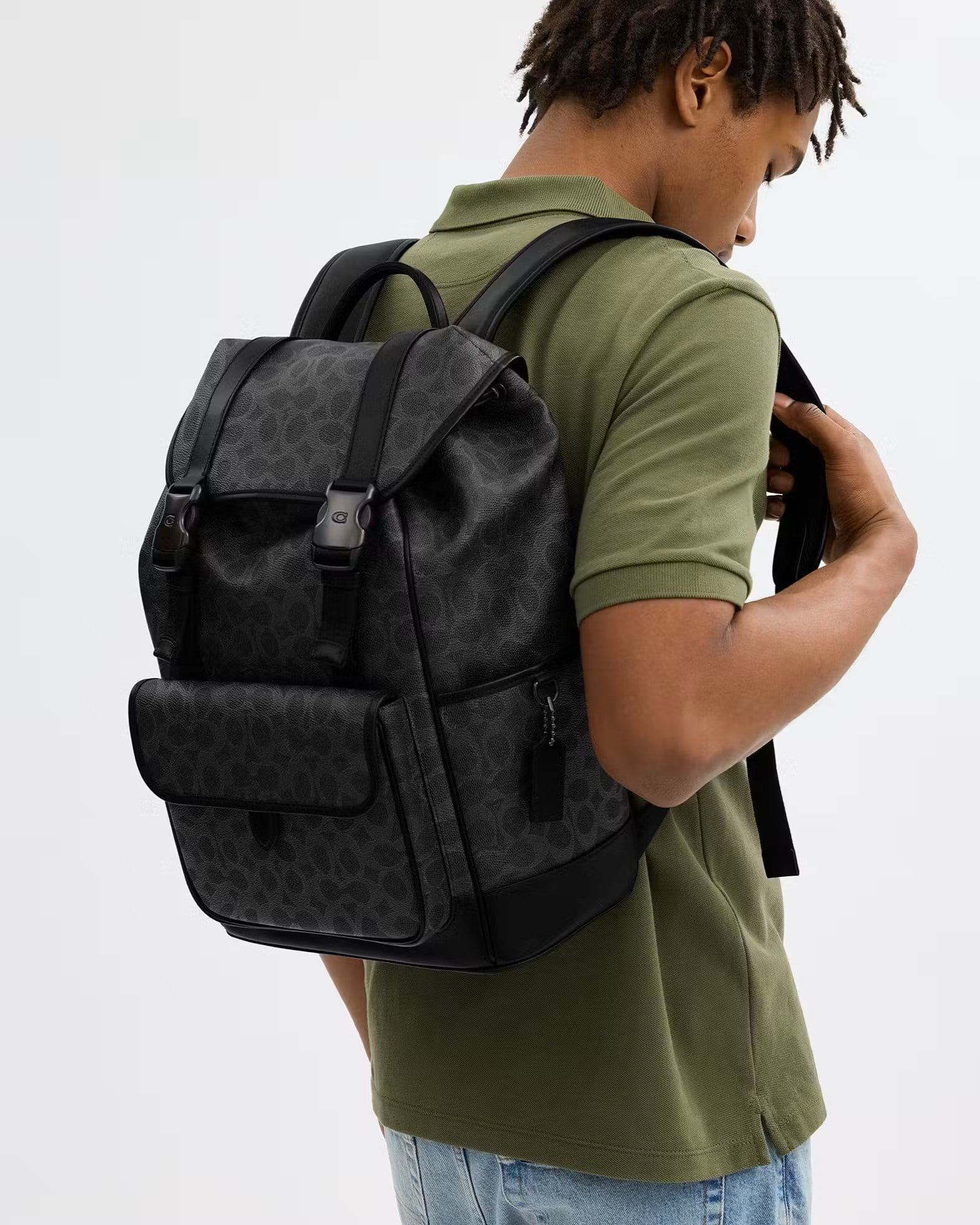 Ba lô Coach League Flap Backpack In Signature Canvas Black CU201 6
