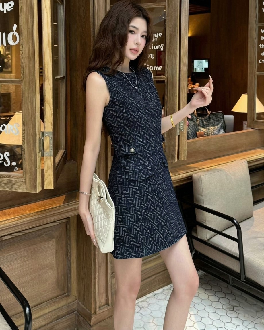 Áo đầm nữ sát nách kèm nắp túi Fendi 2