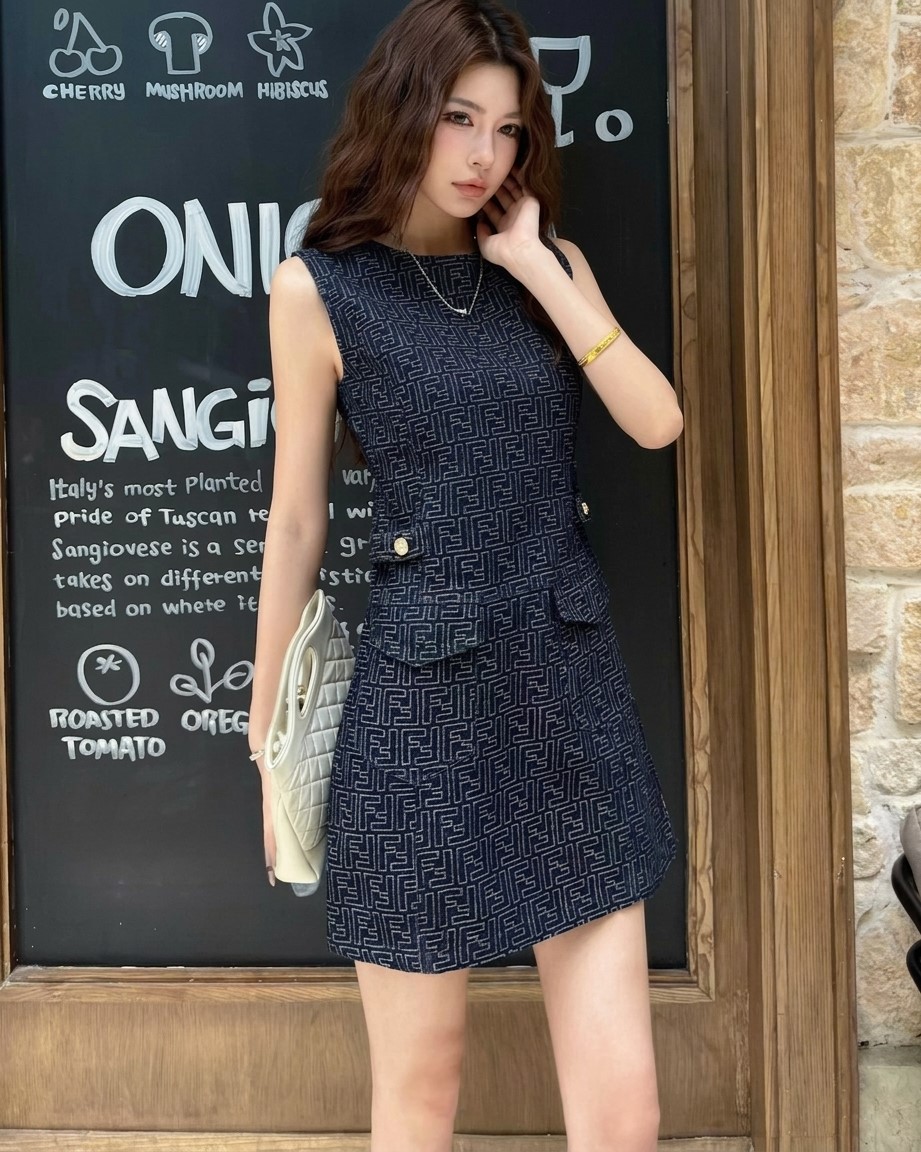 Áo đầm nữ sát nách kèm nắp túi Fendi 8