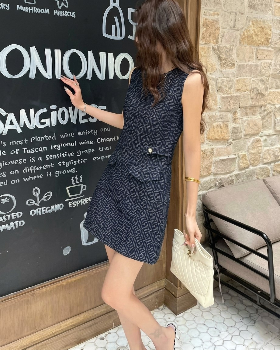 Áo đầm nữ sát nách kèm nắp túi Fendi 9