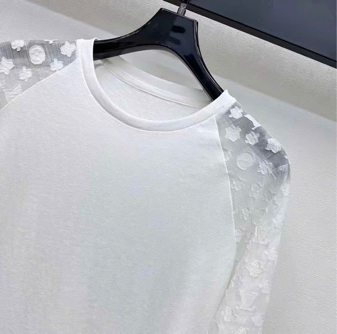 Combo áo quần thun phối ren trắng LV 2