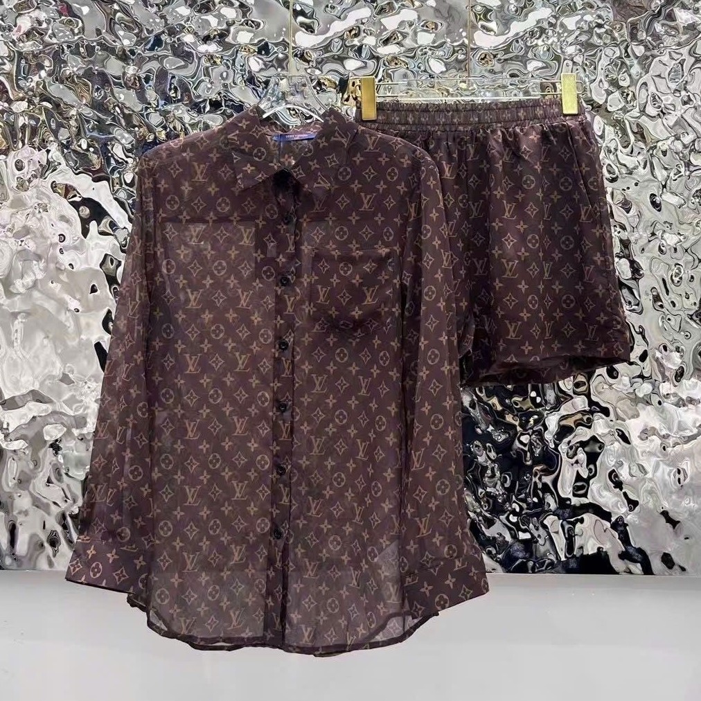 Combo áo sơ mi quần short nâu LV 1
