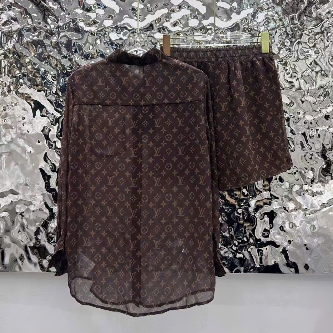 Combo áo sơ mi quần short nâu LV 5