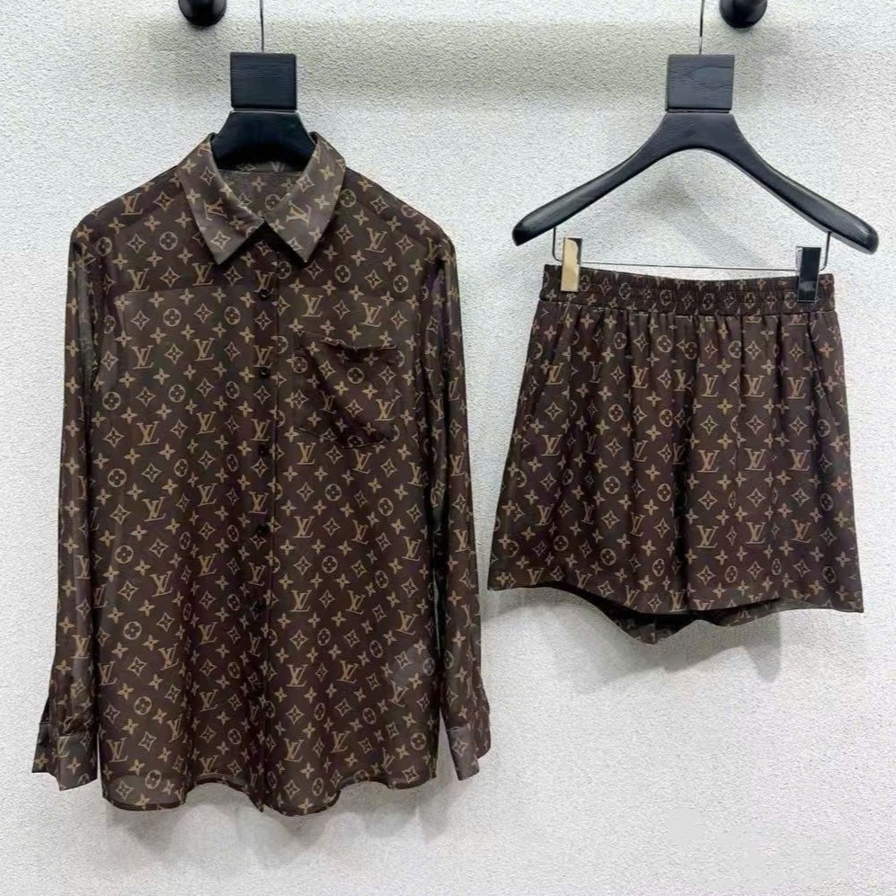 Combo áo sơ mi quần short nâu LV 7