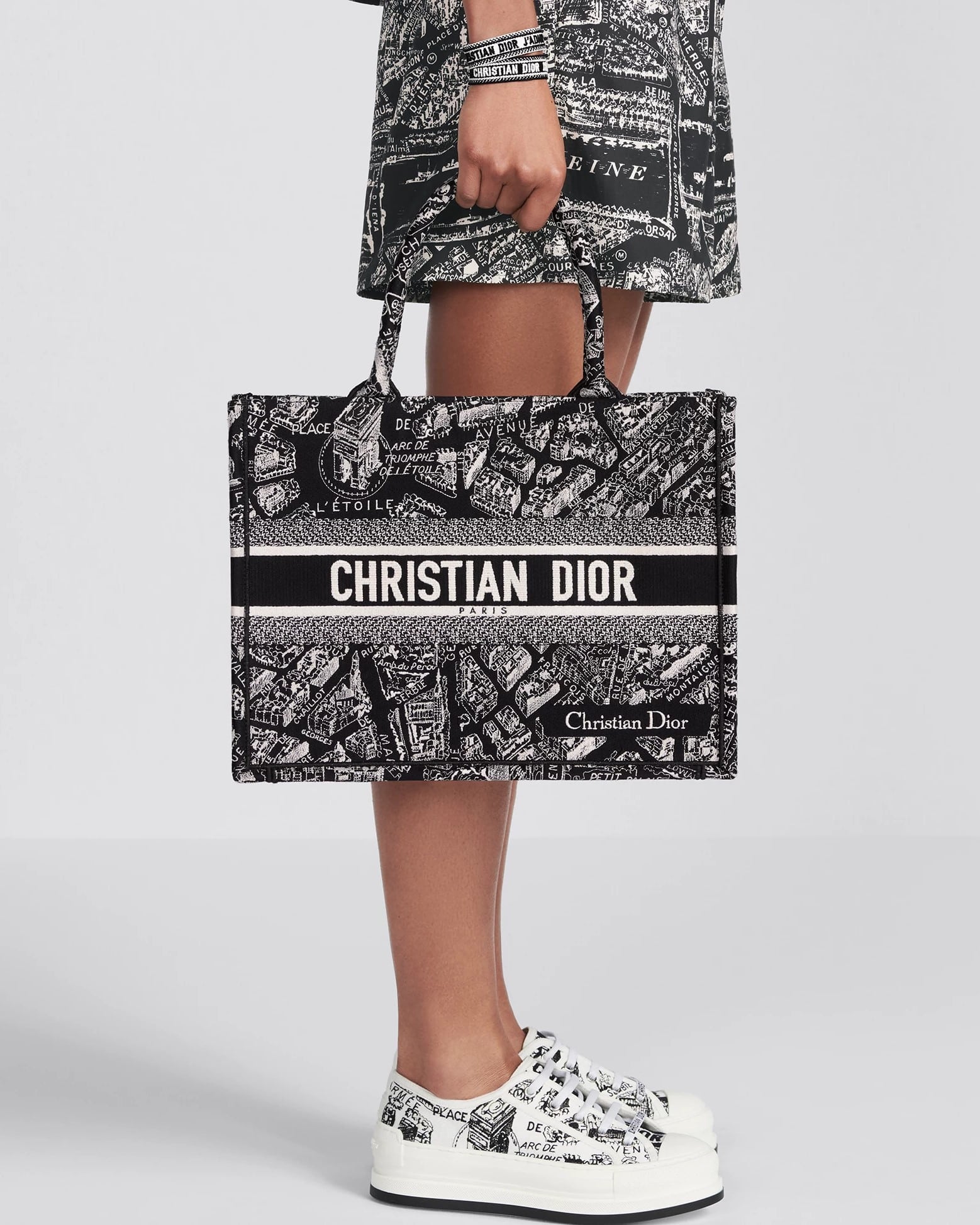 Túi xách Medium Dior Book Tote Black and White Plan de Paris Embroidery 1