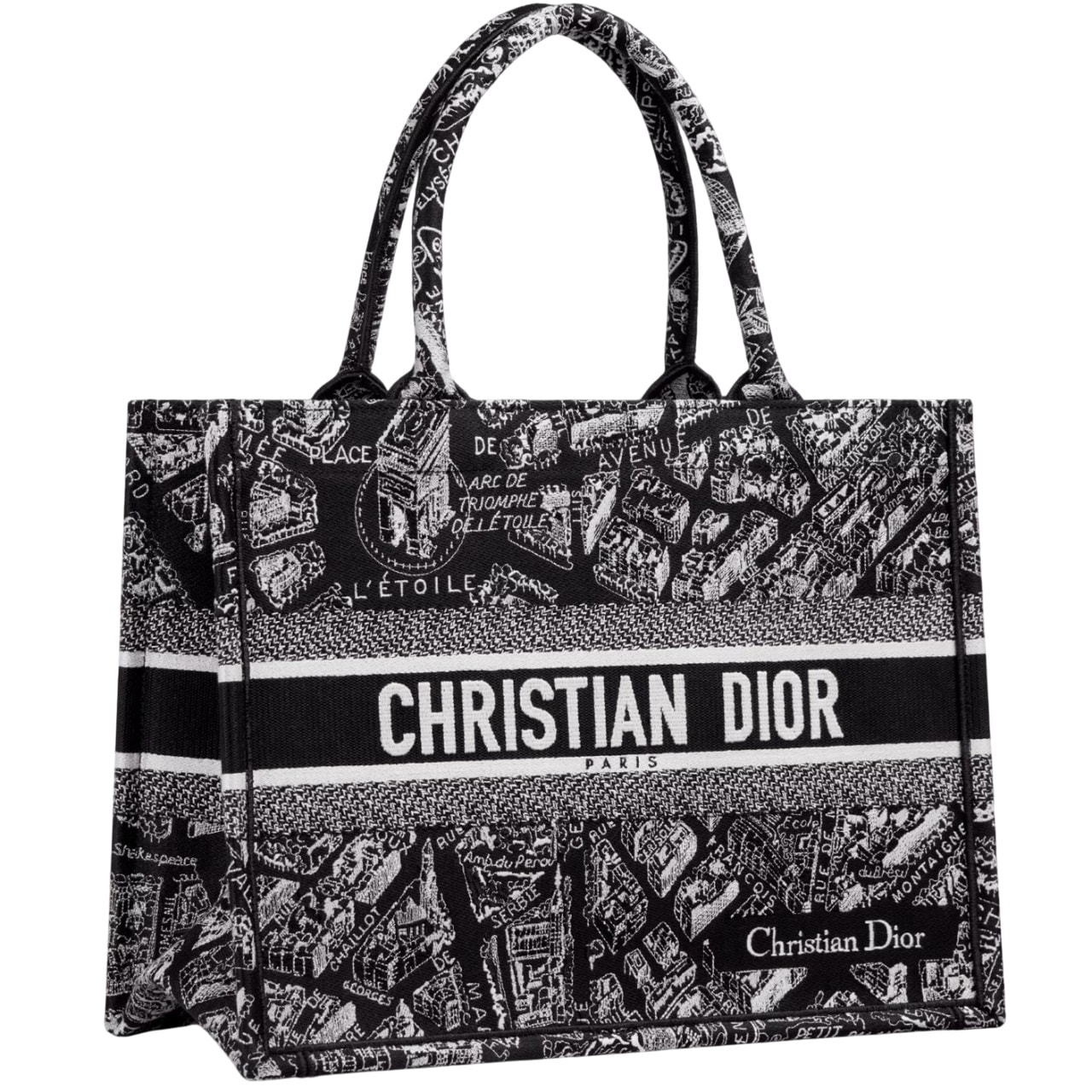 Túi xách Medium Dior Book Tote Black and White Plan de Paris Embroidery 11
