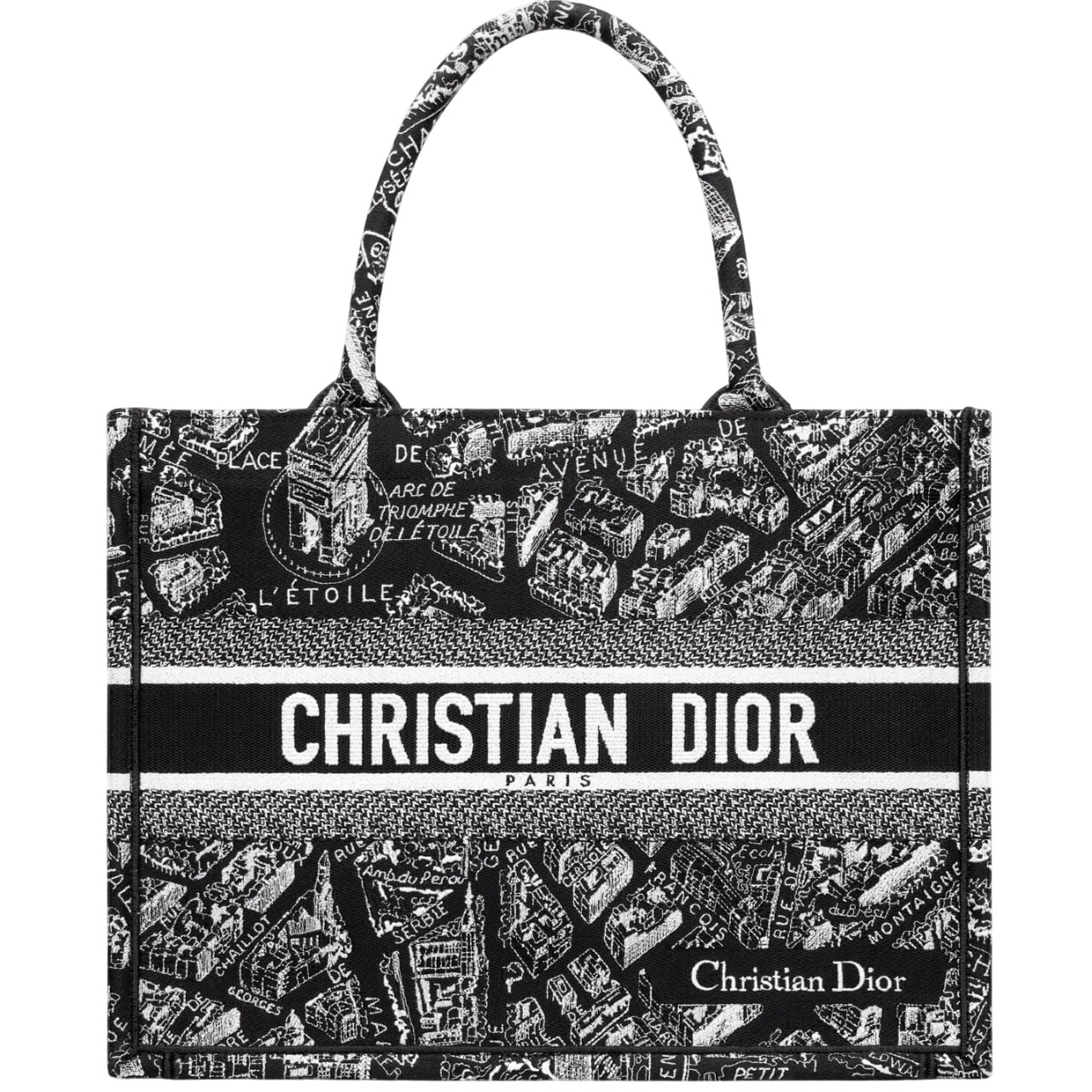 Túi xách Medium Dior Book Tote Black and White Plan de Paris Embroidery 9