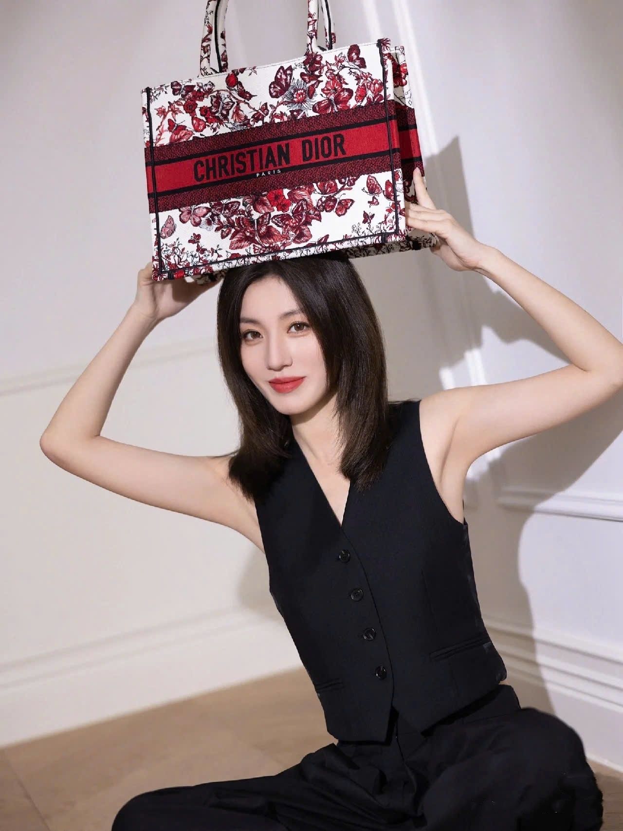 Túi xách Dior Medium Dior Book Tote White and Red Le Coeur des Papillons Embroidery 1