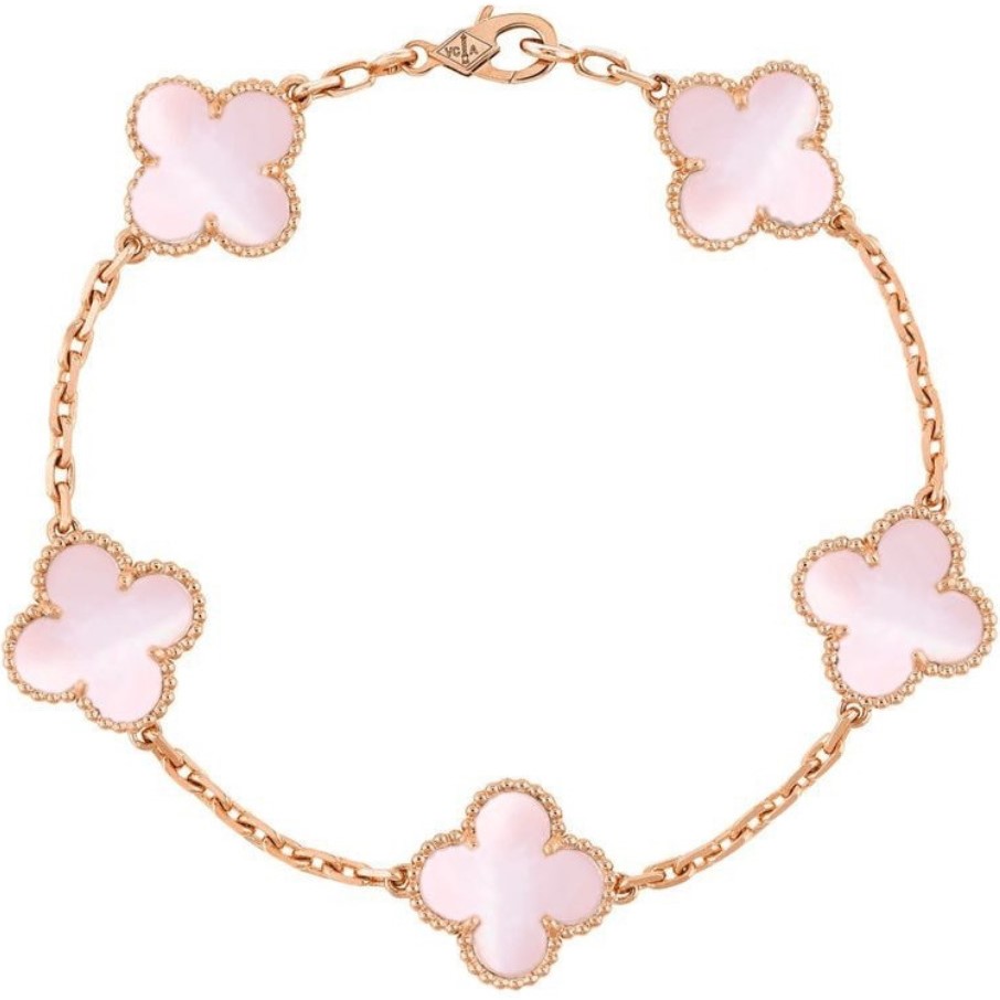 Lắc tay cỏ 4 lá hồng Van Cleef Arpels Vintage Alhambra 5 Motifs Bracelet Rose Gold Vermeil 2