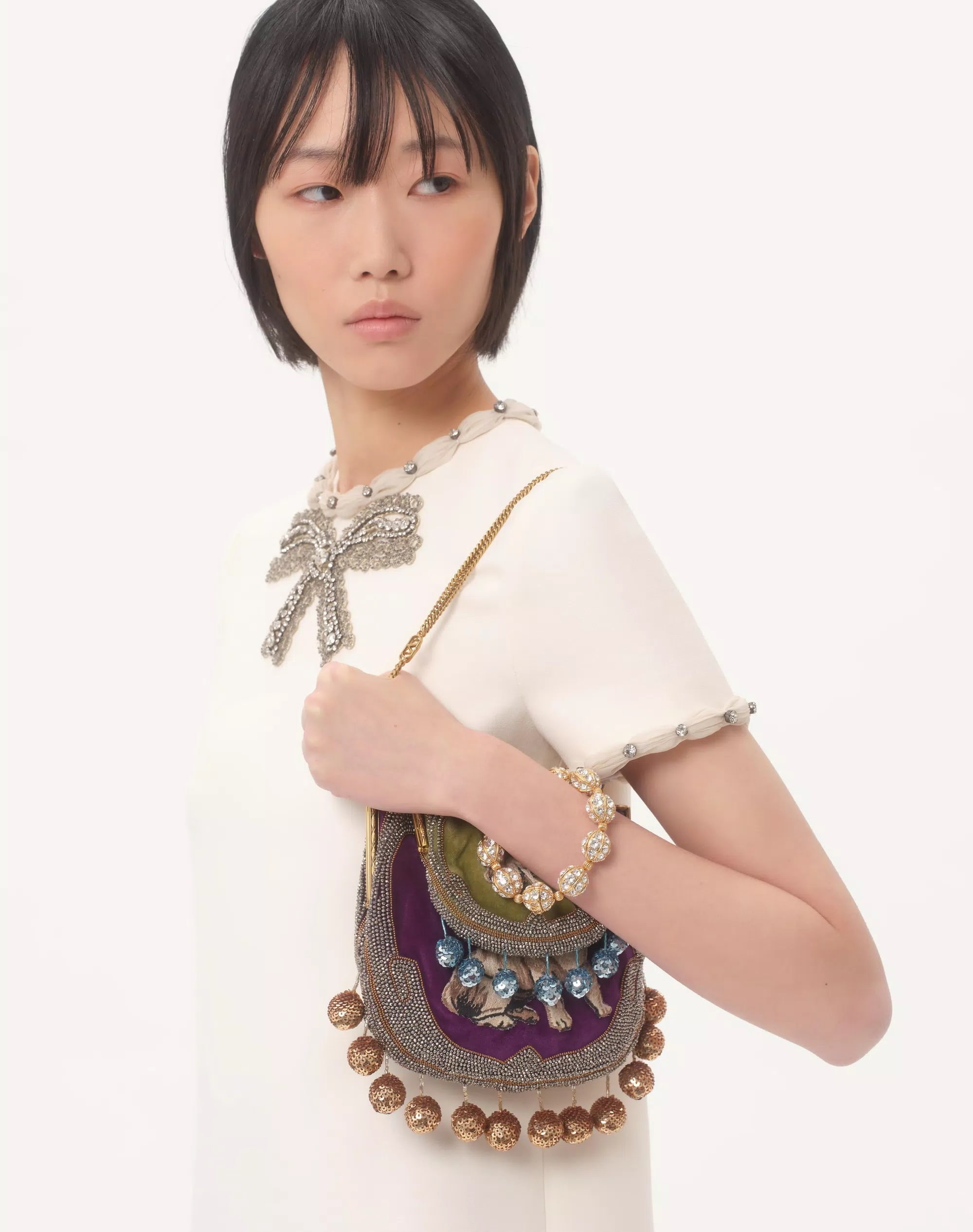 Áo đầm Valentino Embroidered Crepe Couture Short Dress Ivory 3