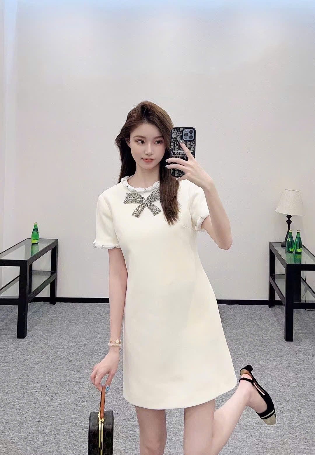Áo đầm Valentino Embroidered Crepe Couture Short Dress Ivory 6
