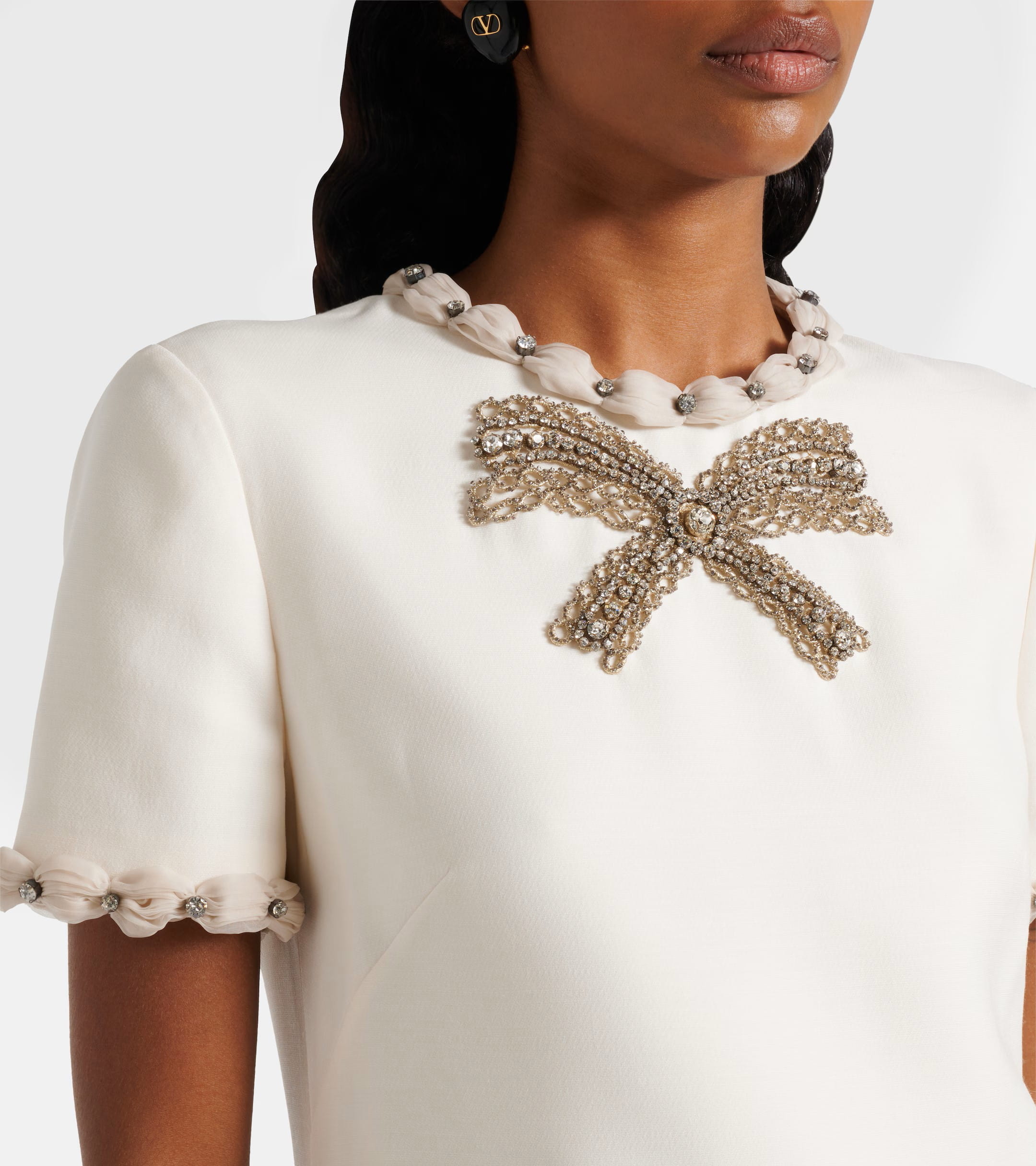 Áo đầm Valentino Embroidered Crepe Couture Short Dress Ivory 8