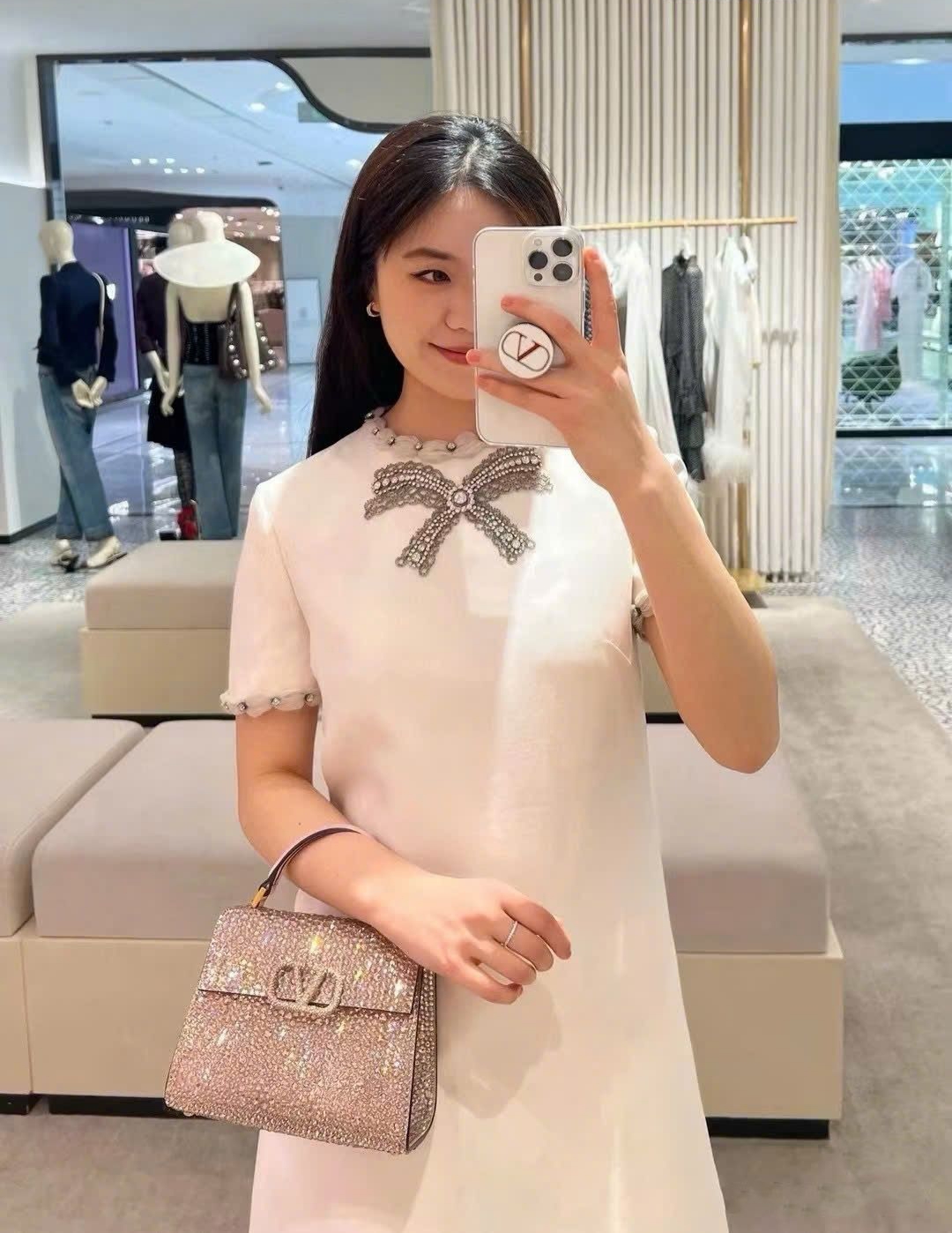 Áo đầm Valentino Embroidered Crepe Couture Short Dress Ivory 9