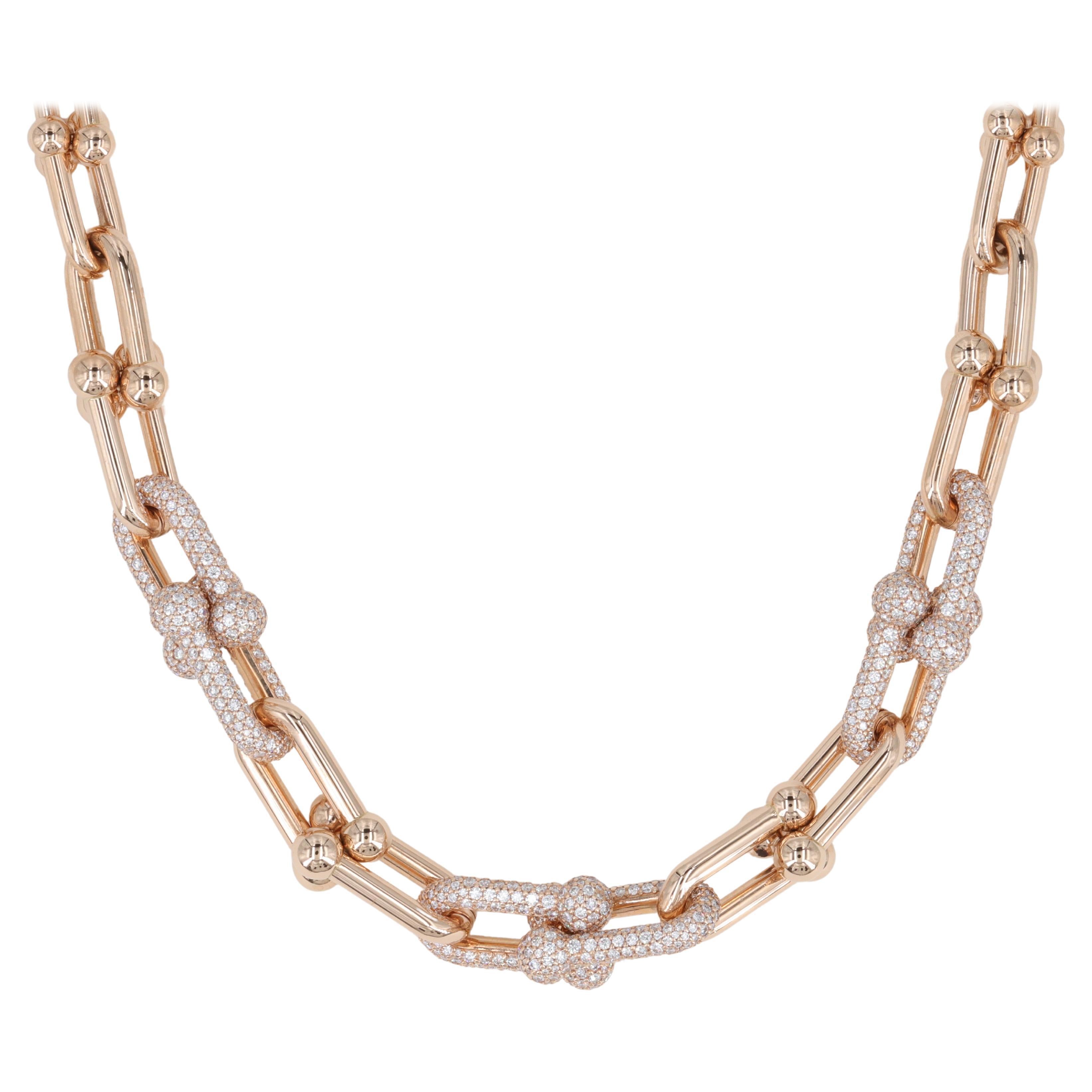 Dây Chuyền nữ Tiffany & Co Graduated Link Necklace in 18k Rose Gold with Pavé Diamonds 2