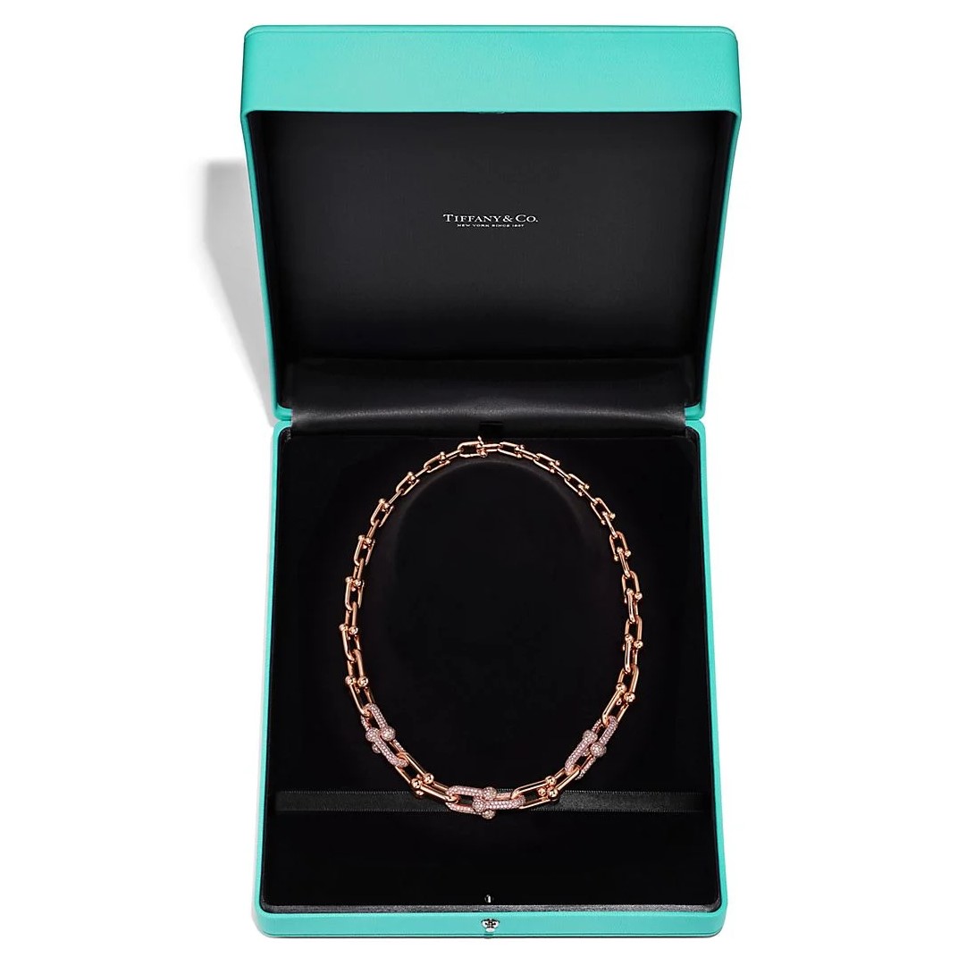 Dây Chuyền nữ Tiffany & Co Graduated Link Necklace in 18k Rose Gold with Pavé Diamonds 3