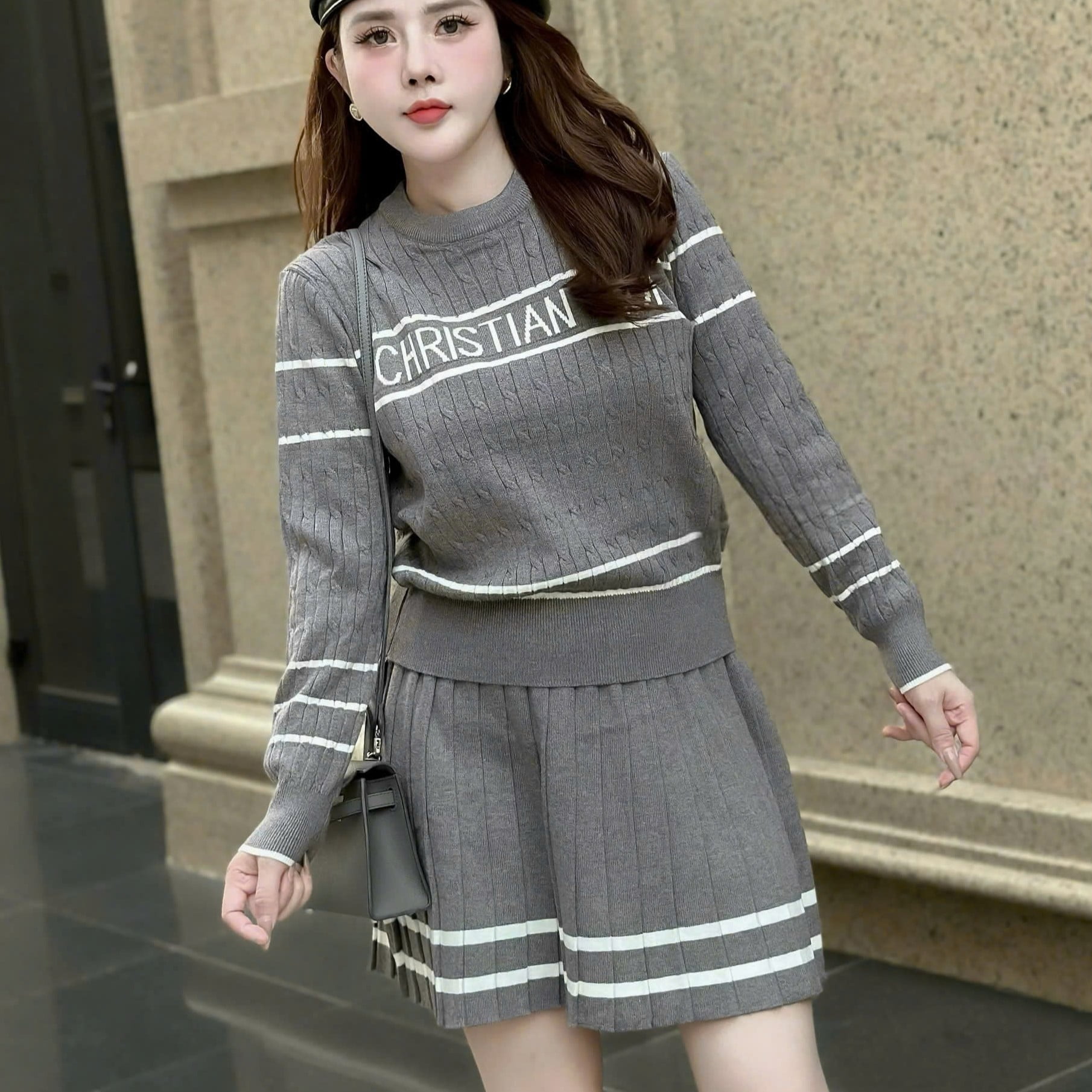 Combo bộ len áo tay dài váy ngắn xòe Dior 8