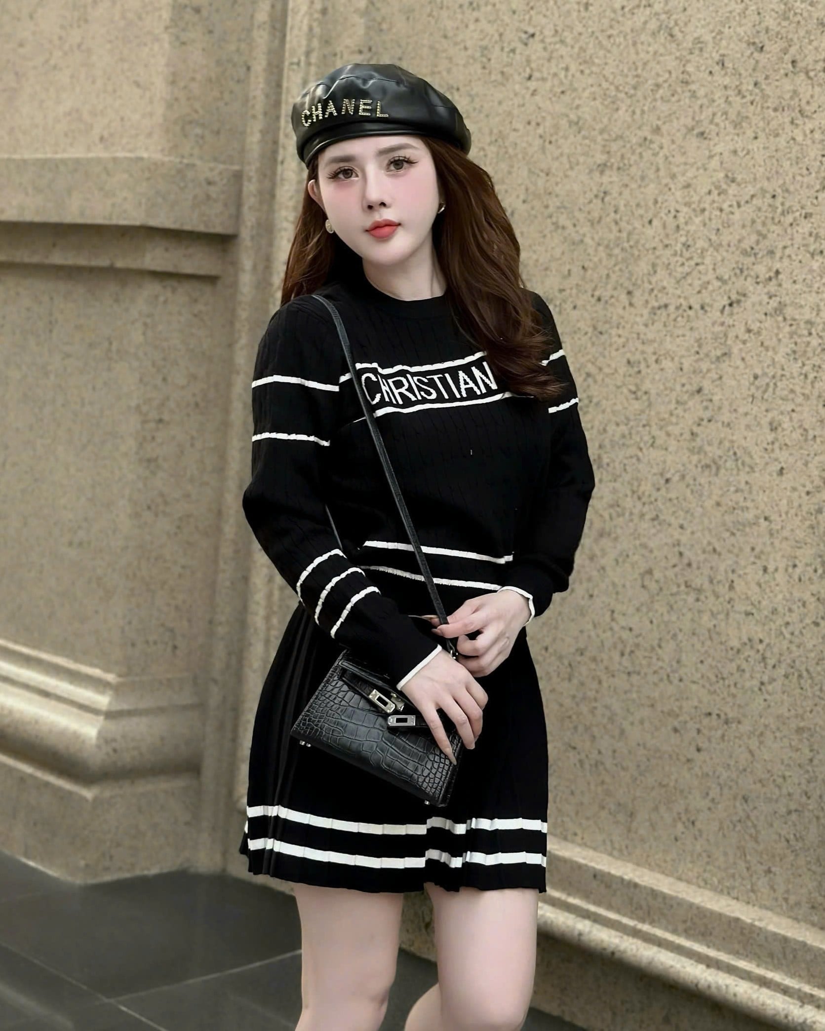 Combo bộ len áo tay dài váy ngắn xòe Dior 9