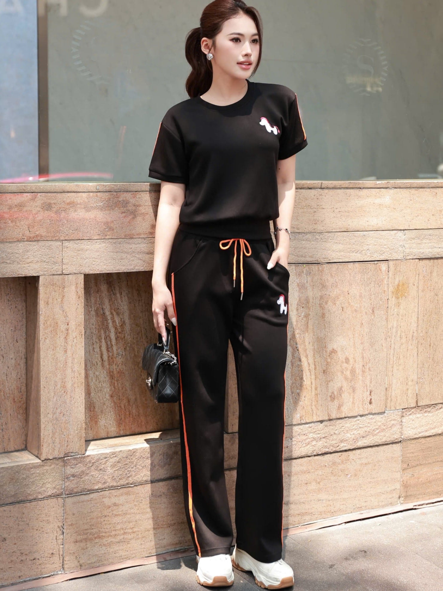 Combo bộ thun áo ngắn quần dài trắng đen Hermes 1