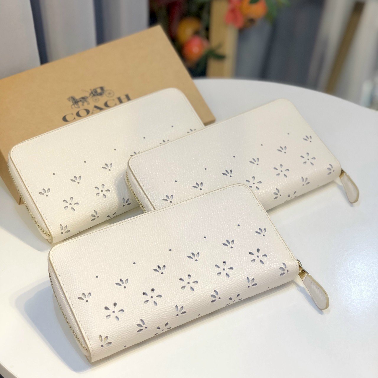VÍ NỮ COACH ACCORDION ZIP WALLET WITH PERFORATED FLORAL 10