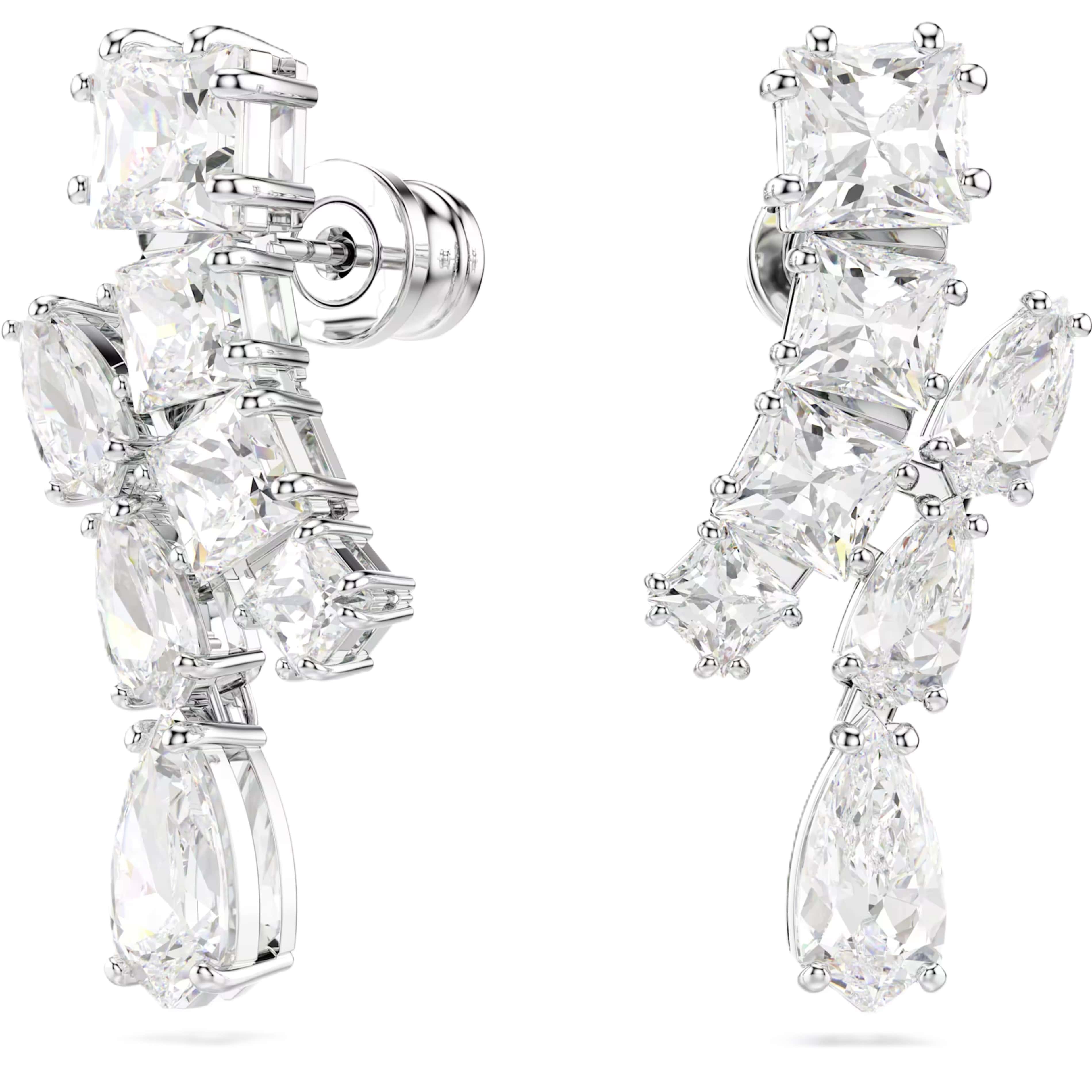 Hoa tai Swarovski Matrix Drop Earrings Mixed Cuts White Rhodium Plated 5700418 1