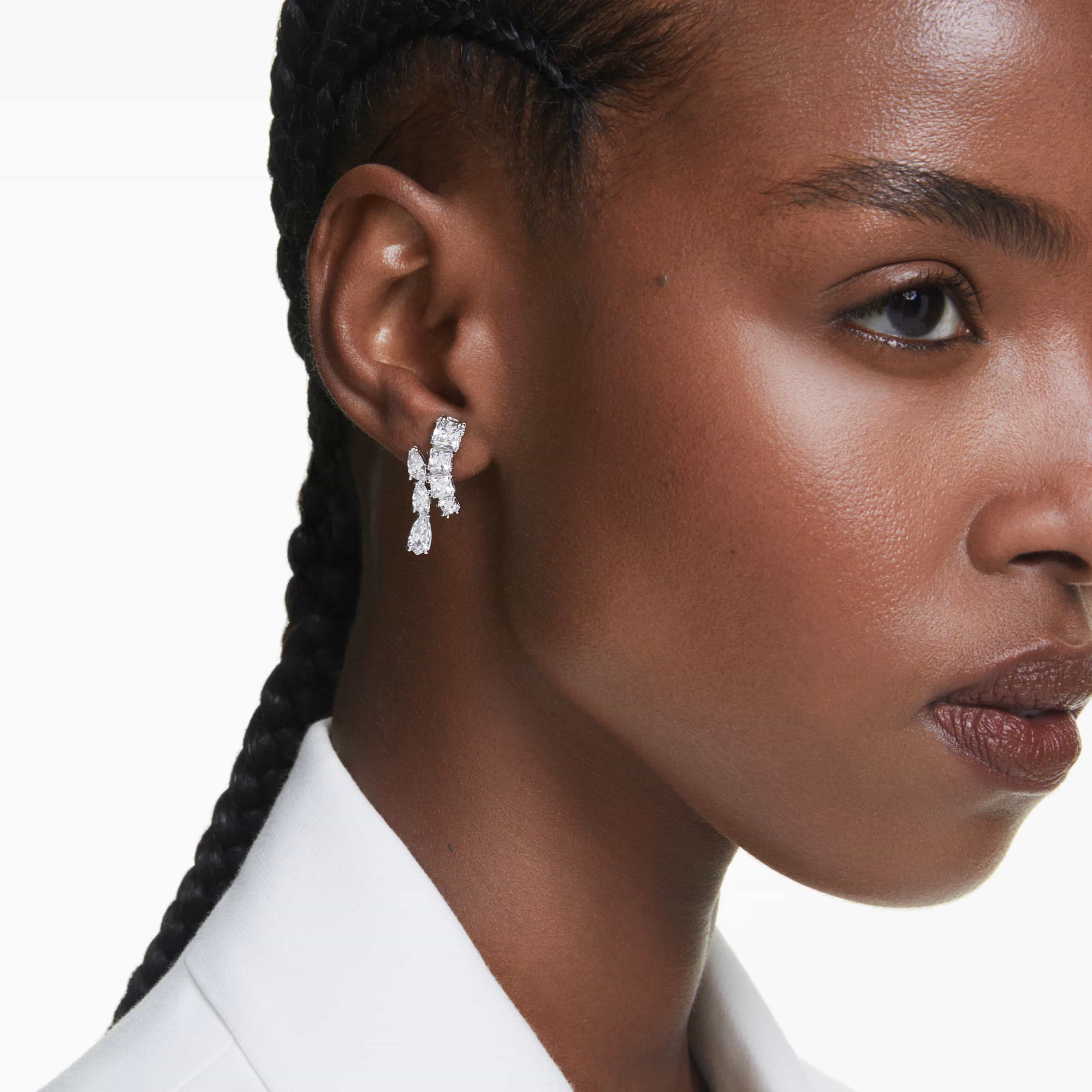 Hoa tai Swarovski Matrix Drop Earrings Mixed Cuts White Rhodium Plated 5700418 5